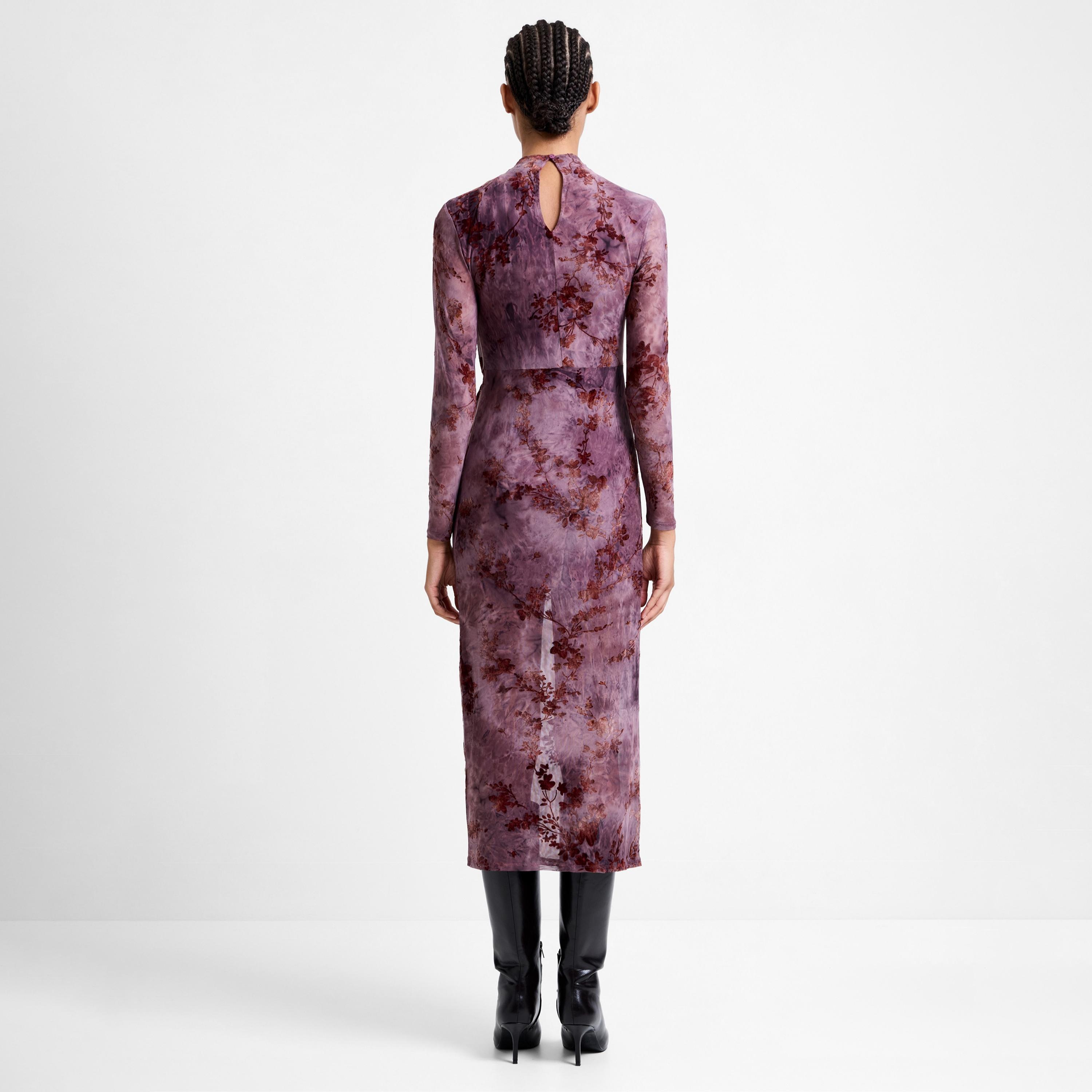 French Connection Purple Floral Print Mock Neck Column Women's Midi Dress-women-clothing-dresses-image-3