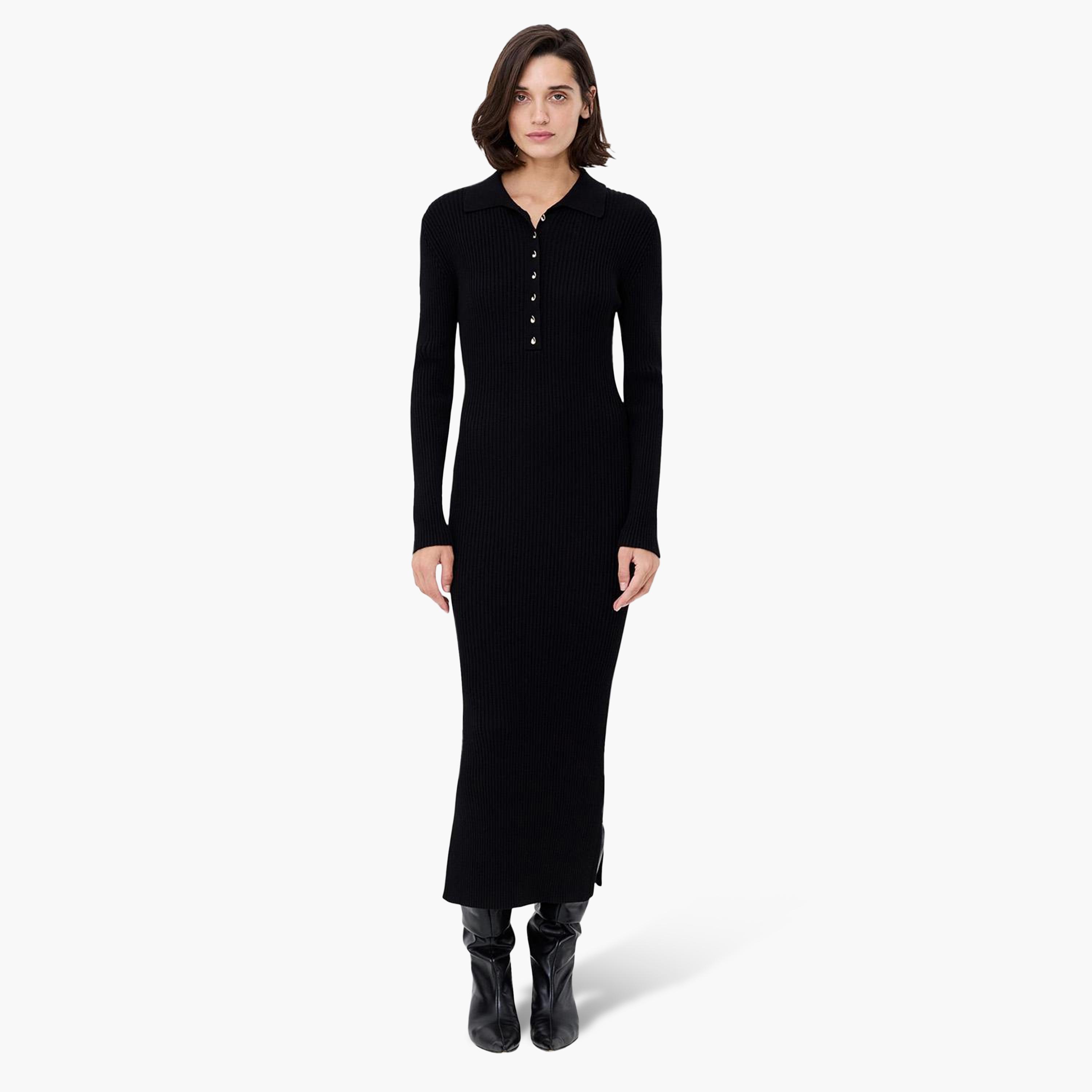 French Connection Ribbed Collared Bodycon Women's Midi Dress-women-clothing-dresses-image-1