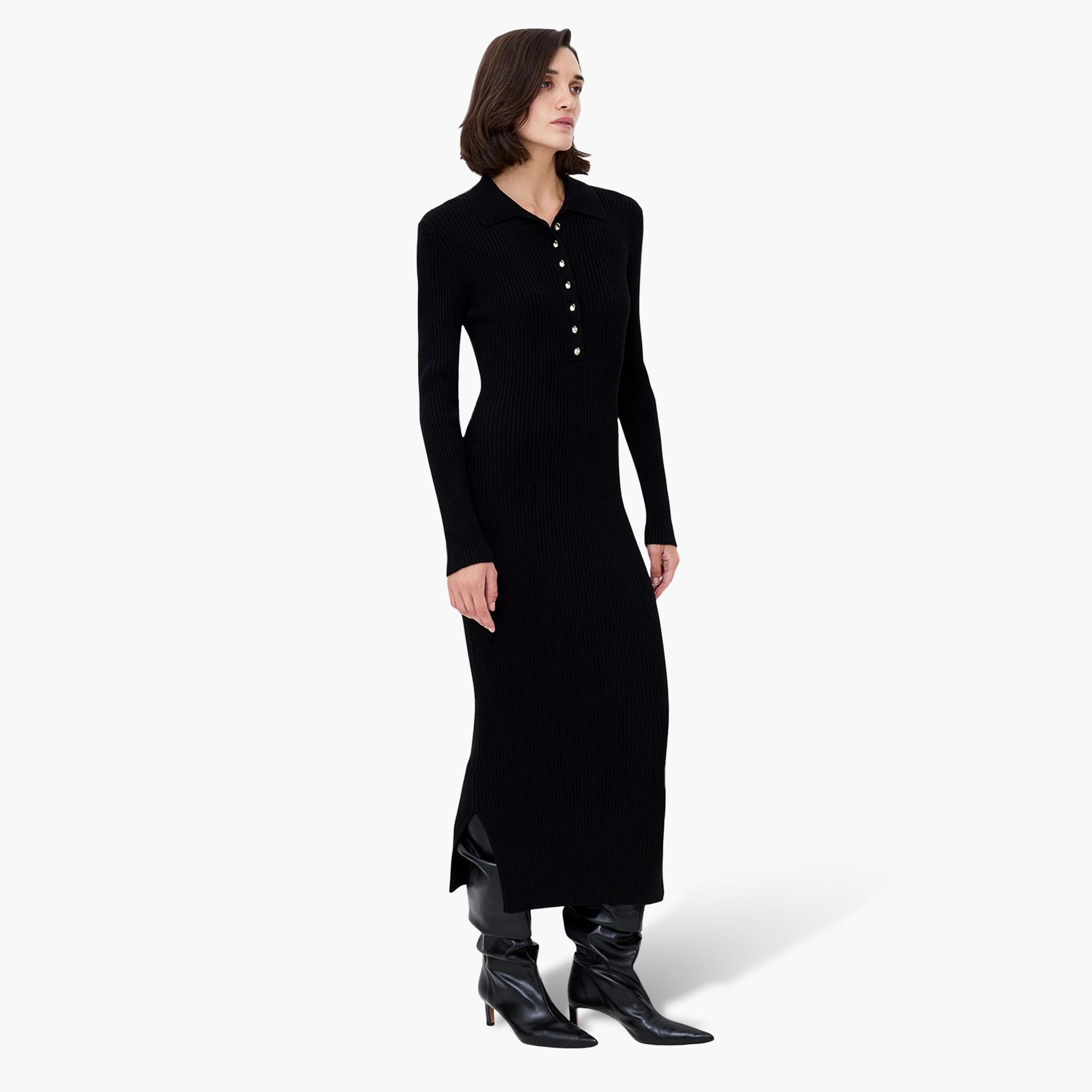 French Connection Ribbed Collared Bodycon Women's Midi Dress-women-clothing-dresses-image-2