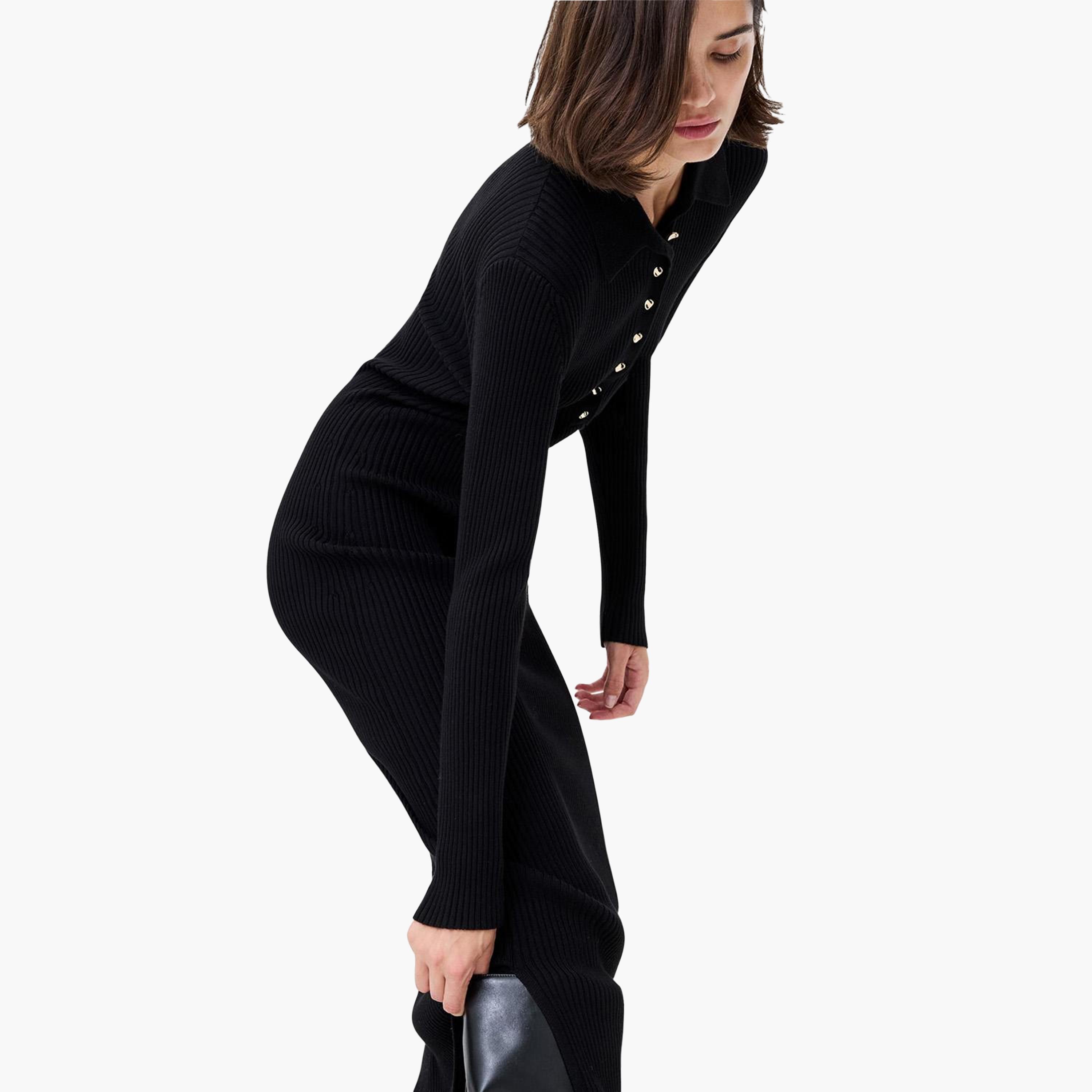 French Connection Ribbed Collared Bodycon Women's Midi Dress-women-clothing-dresses-image-3