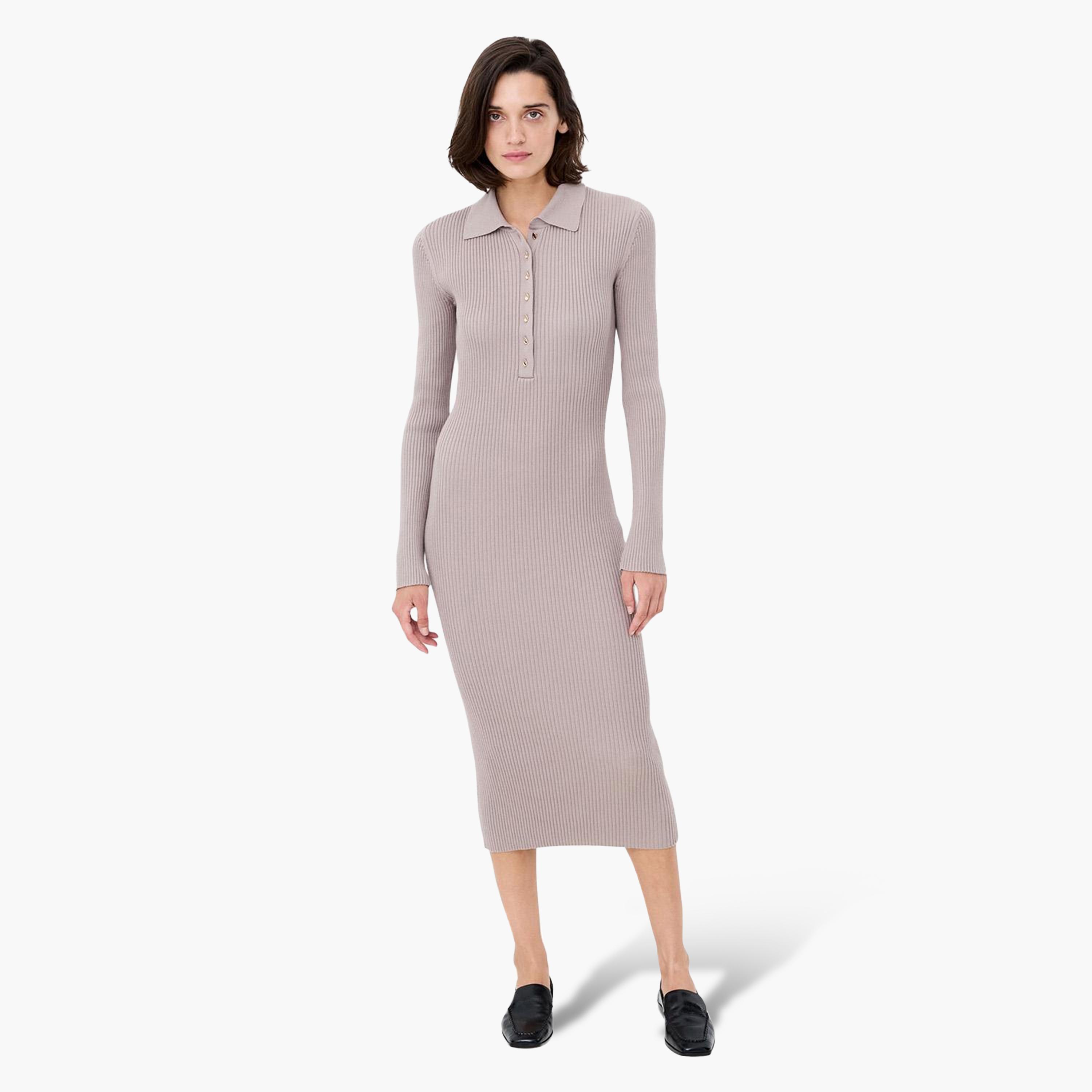 French Connection Ribbed Collared Bodycon Women's Midi Dress-women-clothing-dresses-image-1