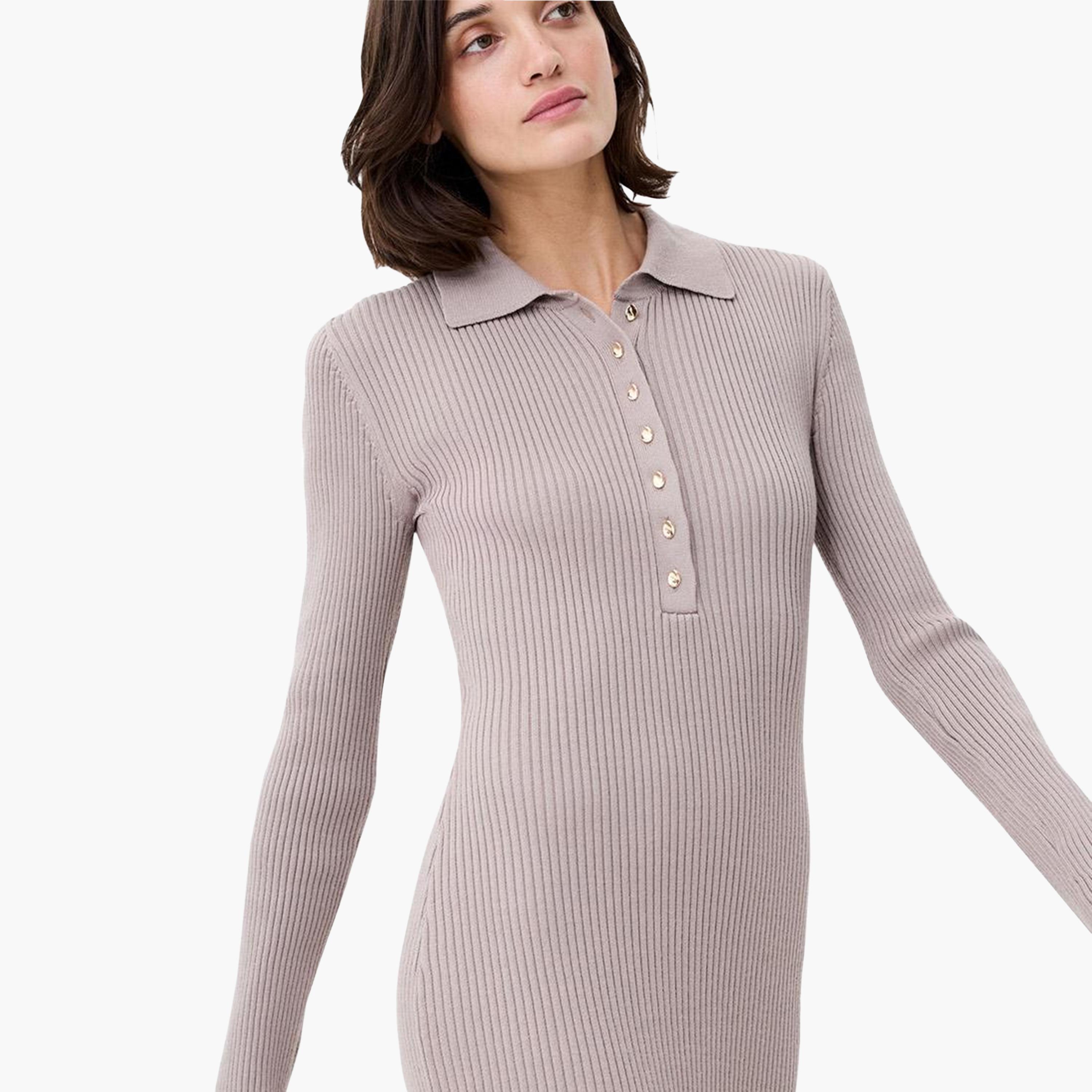 French Connection Ribbed Collared Bodycon Women's Midi Dress-women-clothing-dresses-image-2