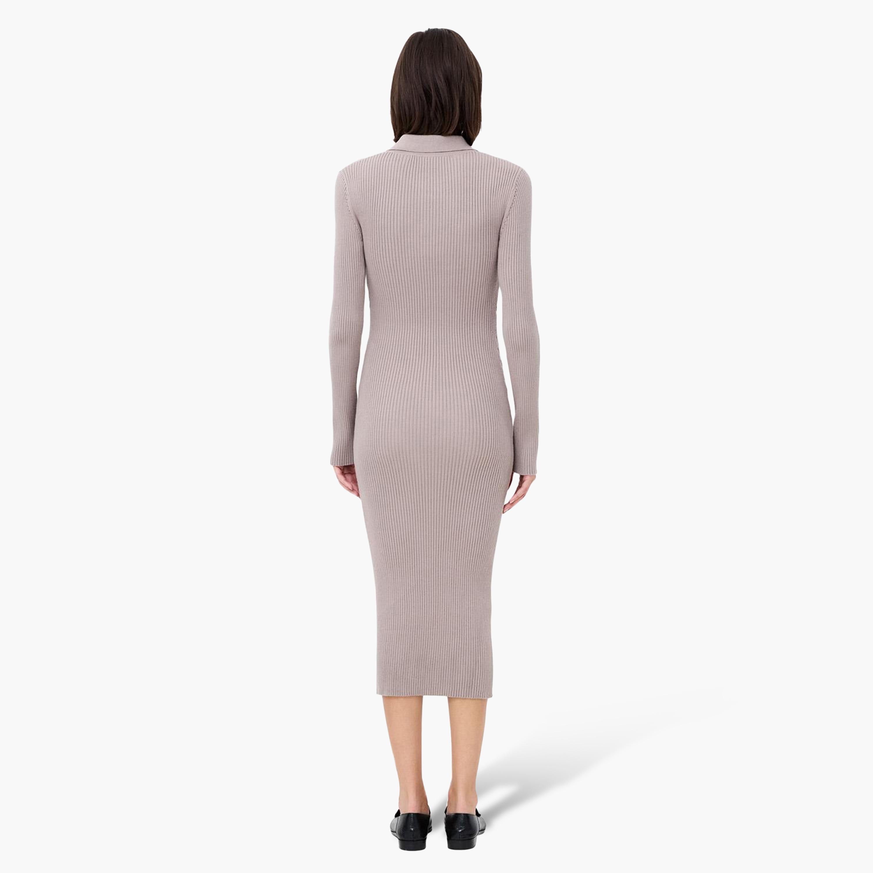 French Connection Ribbed Collared Bodycon Women's Midi Dress-women-clothing-dresses-image-3