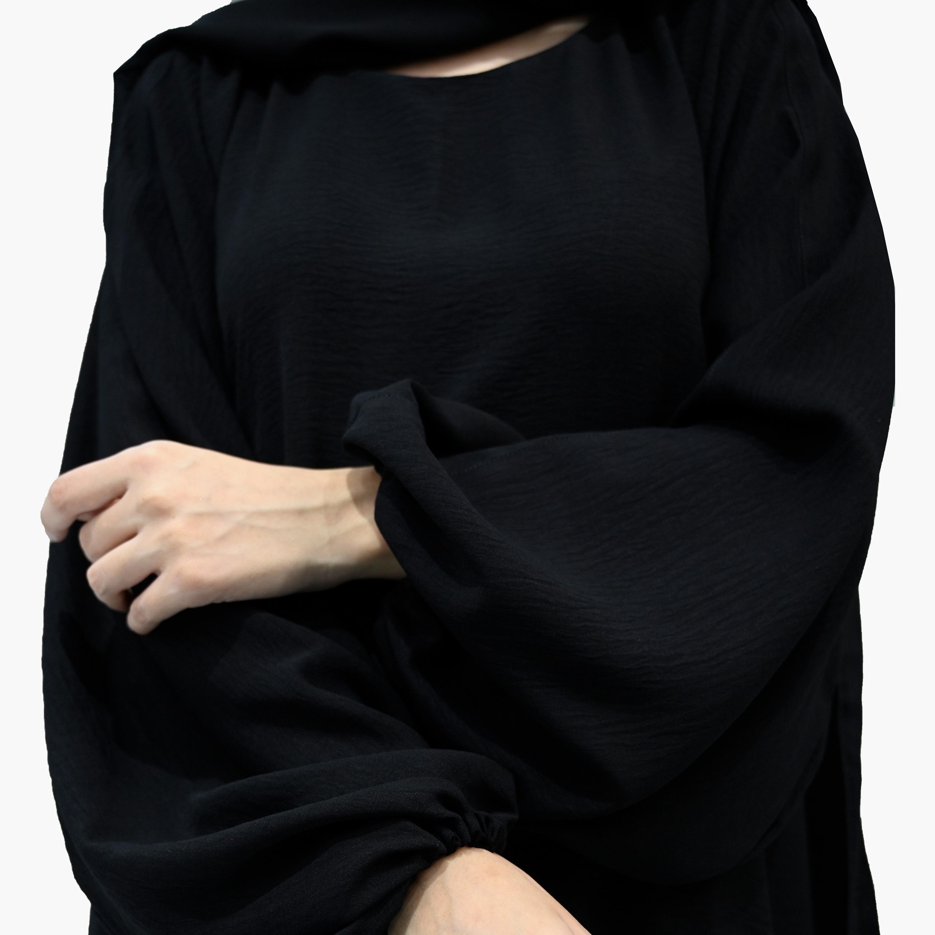 Nukhbaa Balloon Sleeves Nida Co-ord Set with Hijab-women-arabicclothing-sets-image-2