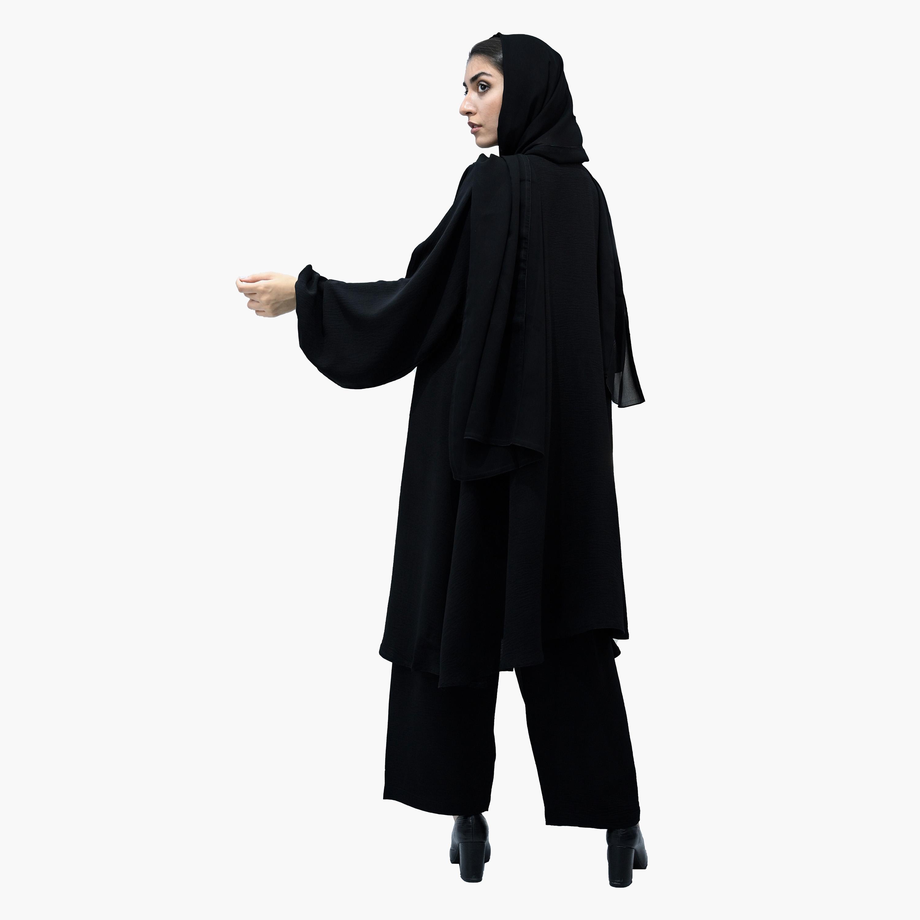 Nukhbaa Balloon Sleeves Nida Co-ord Set with Hijab-women-arabicclothing-sets-image-4