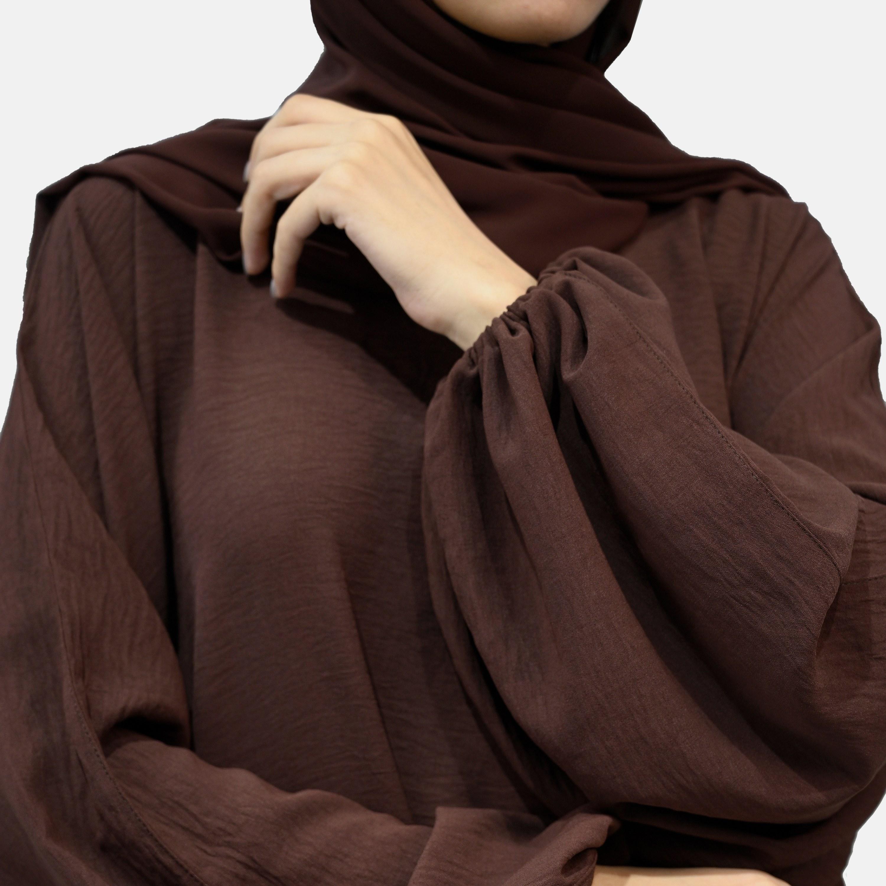 Nukhbaa Balloon Sleeves Nida Co-ord Set with Hijab-women-arabicclothing-sets-image-2