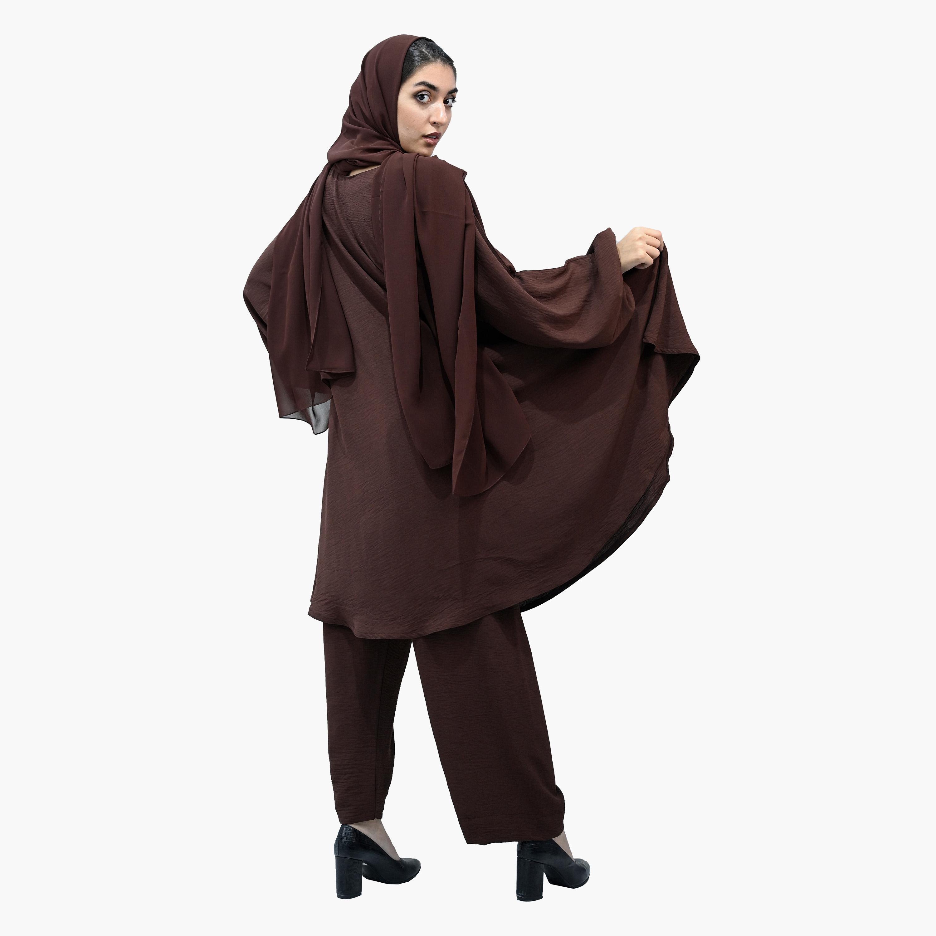 Nukhbaa Balloon Sleeves Nida Co-ord Set with Hijab-women-arabicclothing-sets-image-4