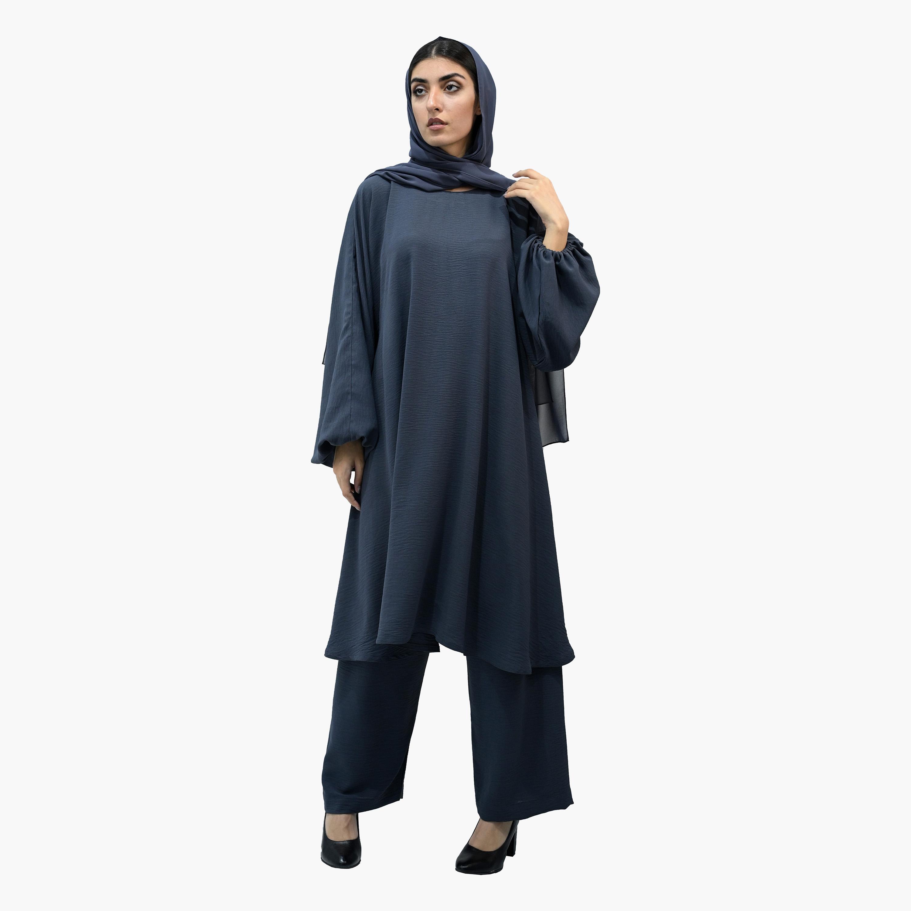 طقم تكميلي بأكمام بالون مع حجاب من نخبه-women-arabicclothing-sets-image-1