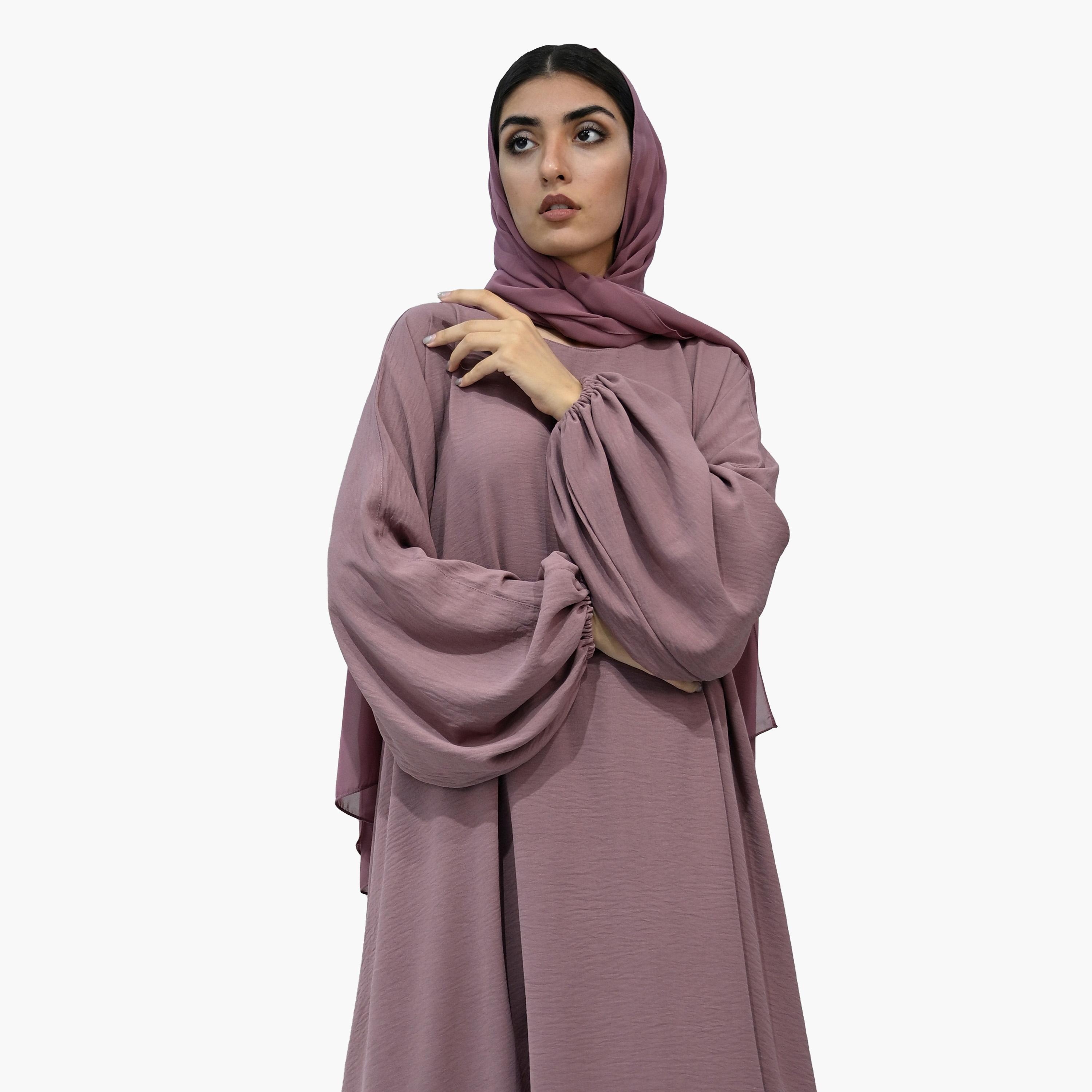 طقم تكميلي بأكمام بالون مع حجاب من نخبه-women-arabicclothing-sets-image-2