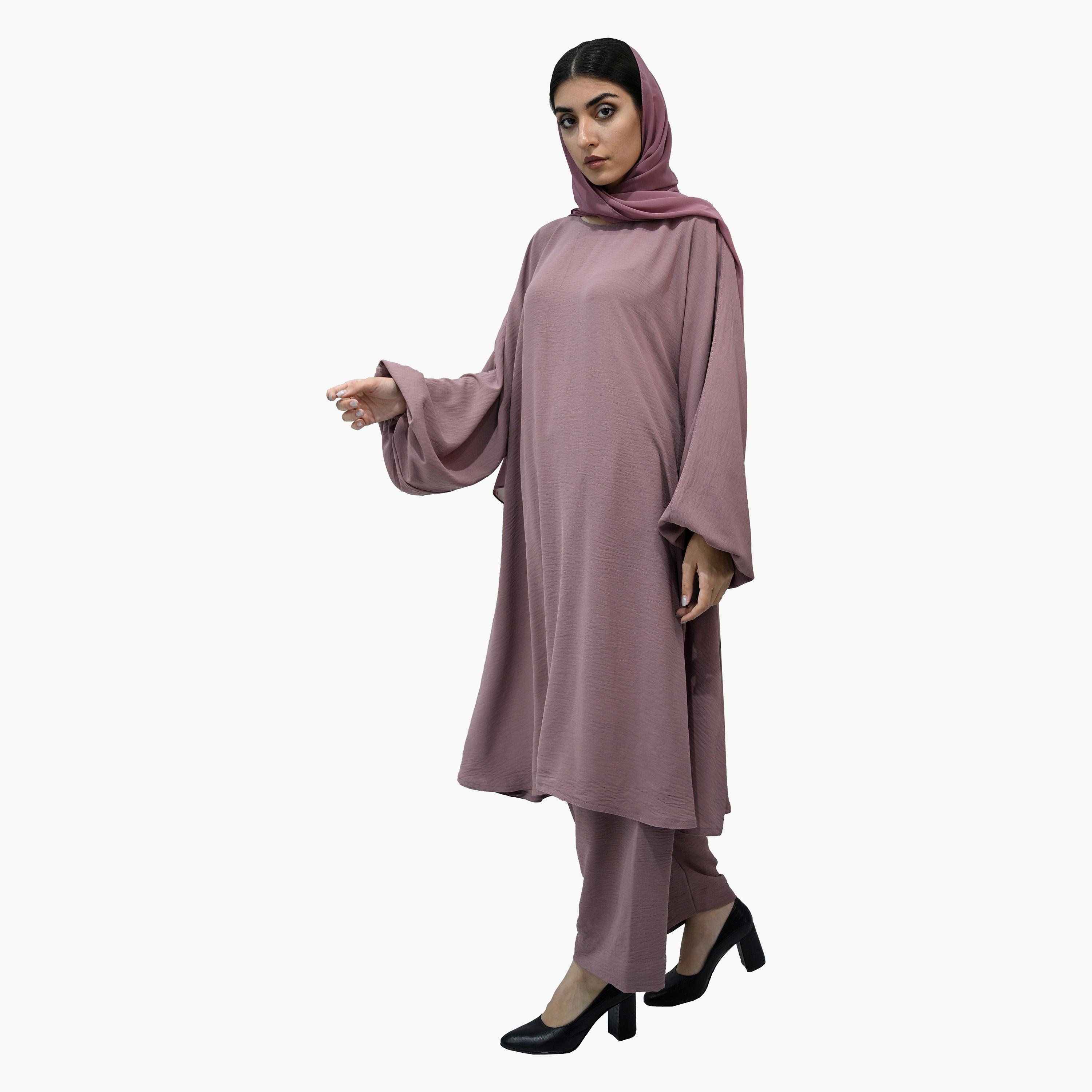 طقم تكميلي بأكمام بالون مع حجاب من نخبه-women-arabicclothing-sets-image-4