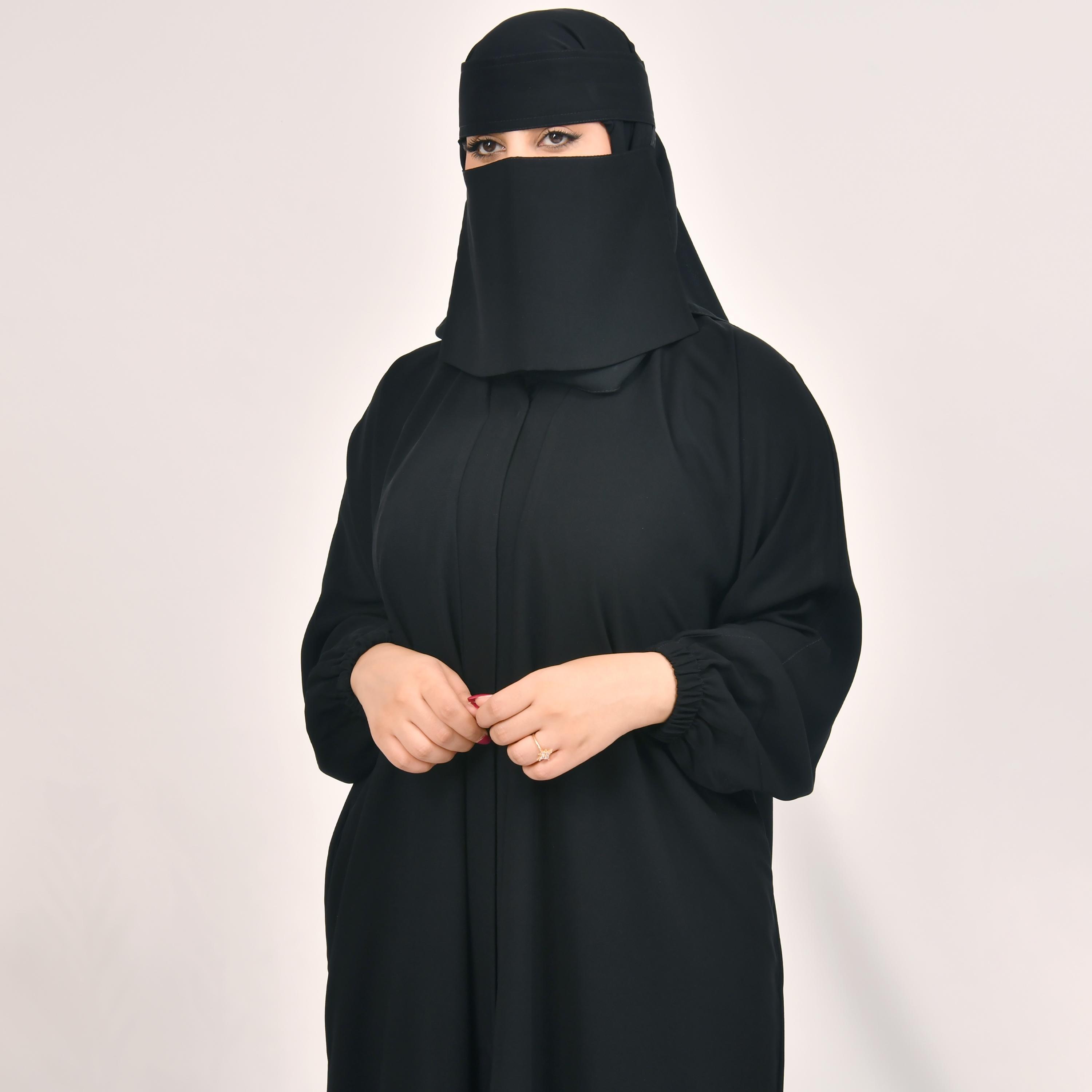 Hawraa Plain Pocket Detail Abaya with Hijab-women-arabicclothing-abayas-image-2