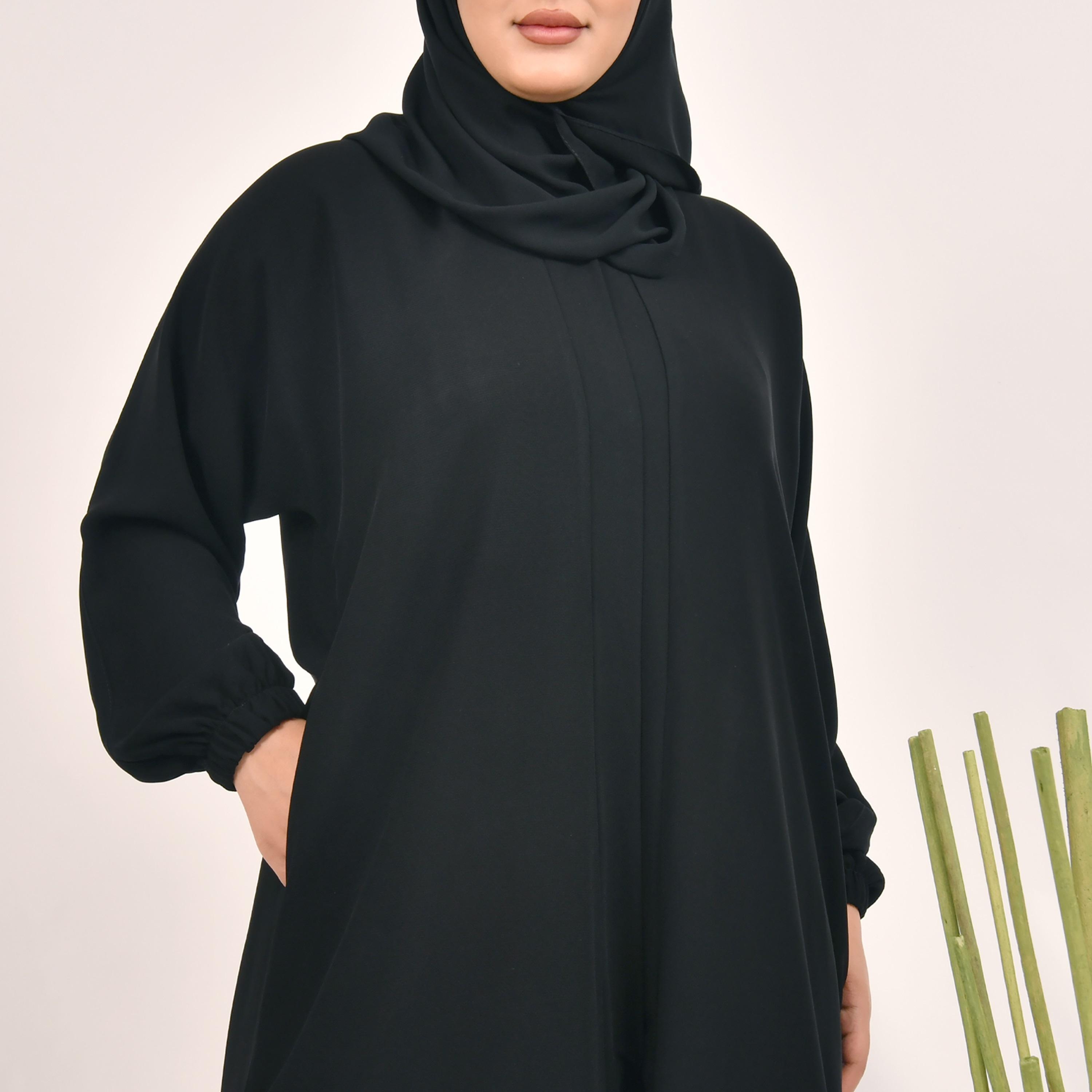 Hawraa Plain Pocket Detail Abaya with Hijab-women-arabicclothing-abayas-image-3