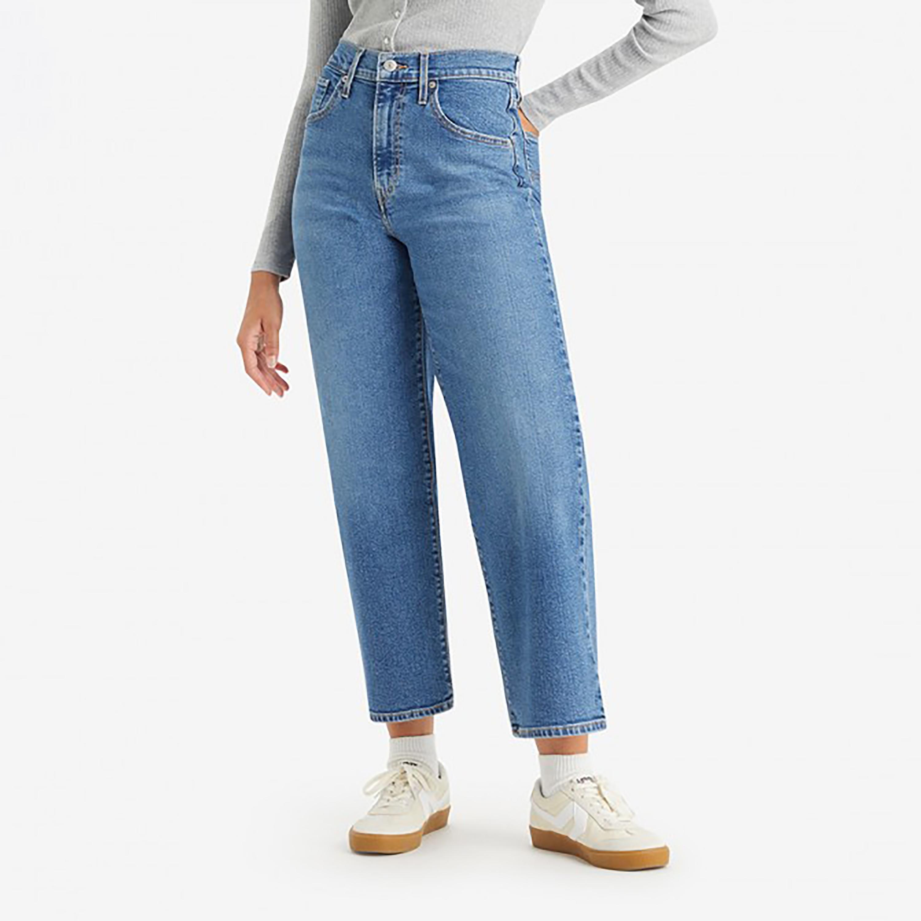 بنطال جينز بلون ازرق من ليفايز ذو سليم فيت هاي رايز مع واسع الساق-women-clothing-bottoms-jeans-image-1