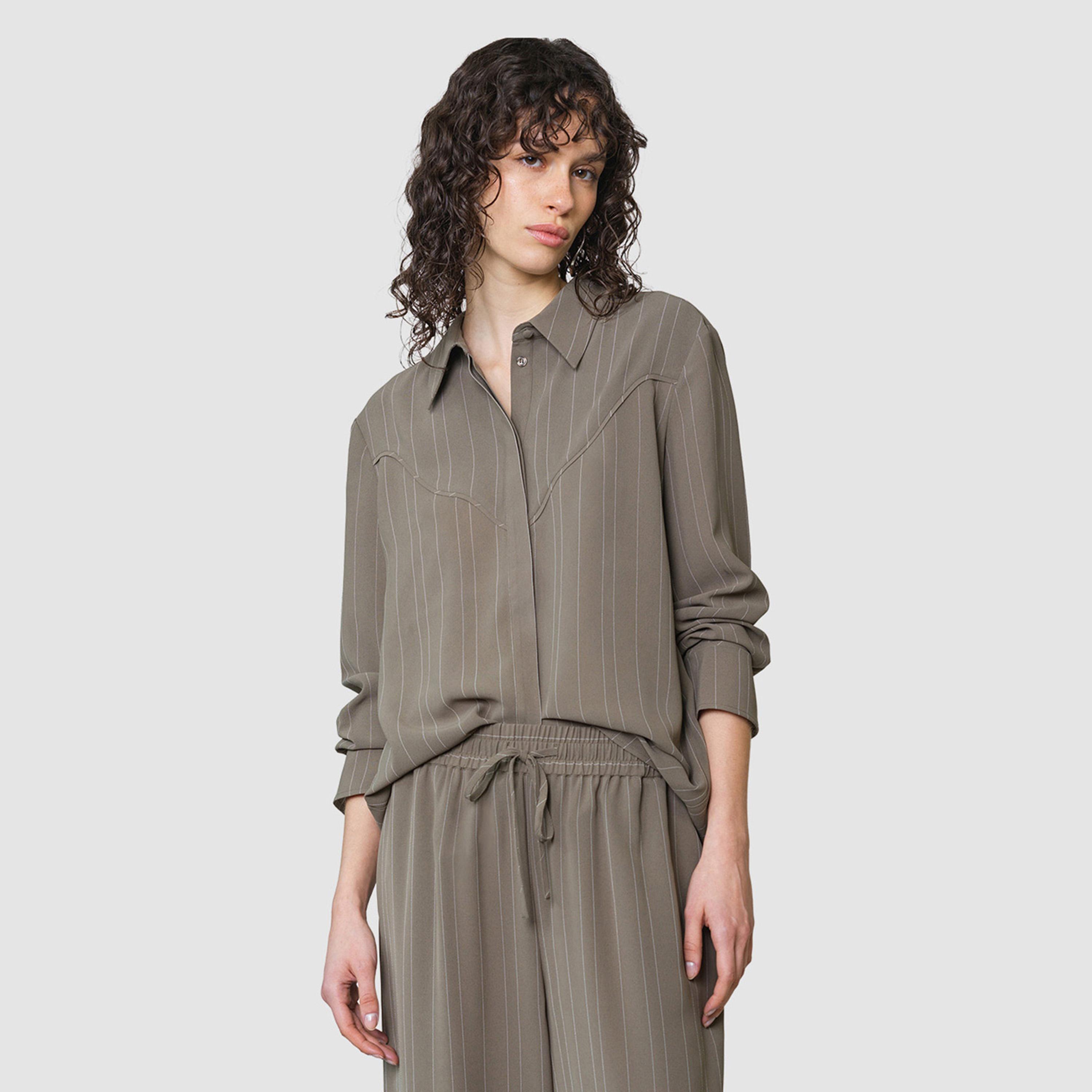 قميص نسائي بياقة ومخطط لون أخضر من فرينش كونكشن-women-clothing-shirtsandblouses-shirts-image-1