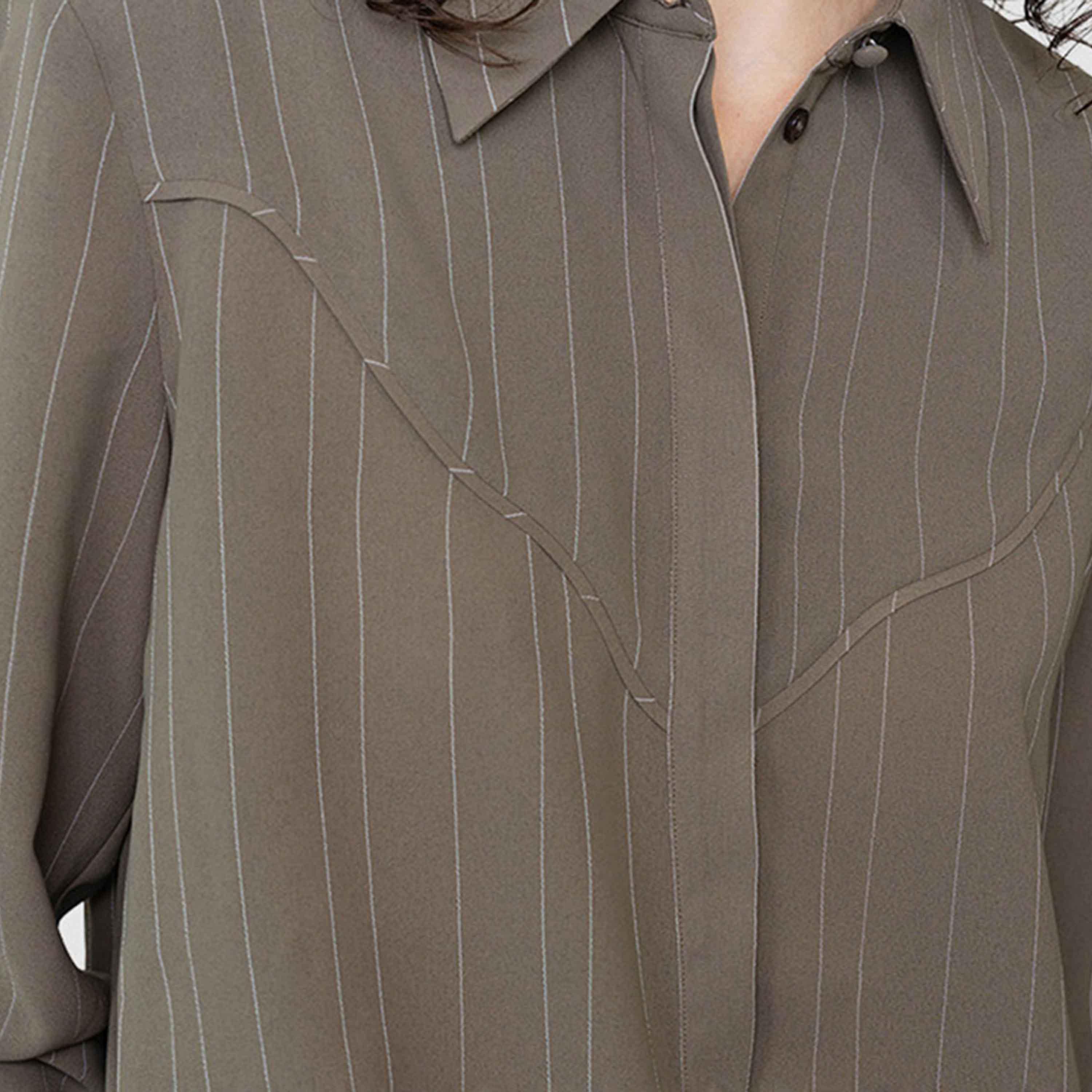 قميص نسائي بياقة ومخطط لون أخضر من فرينش كونكشن-women-clothing-shirtsandblouses-shirts-image-4