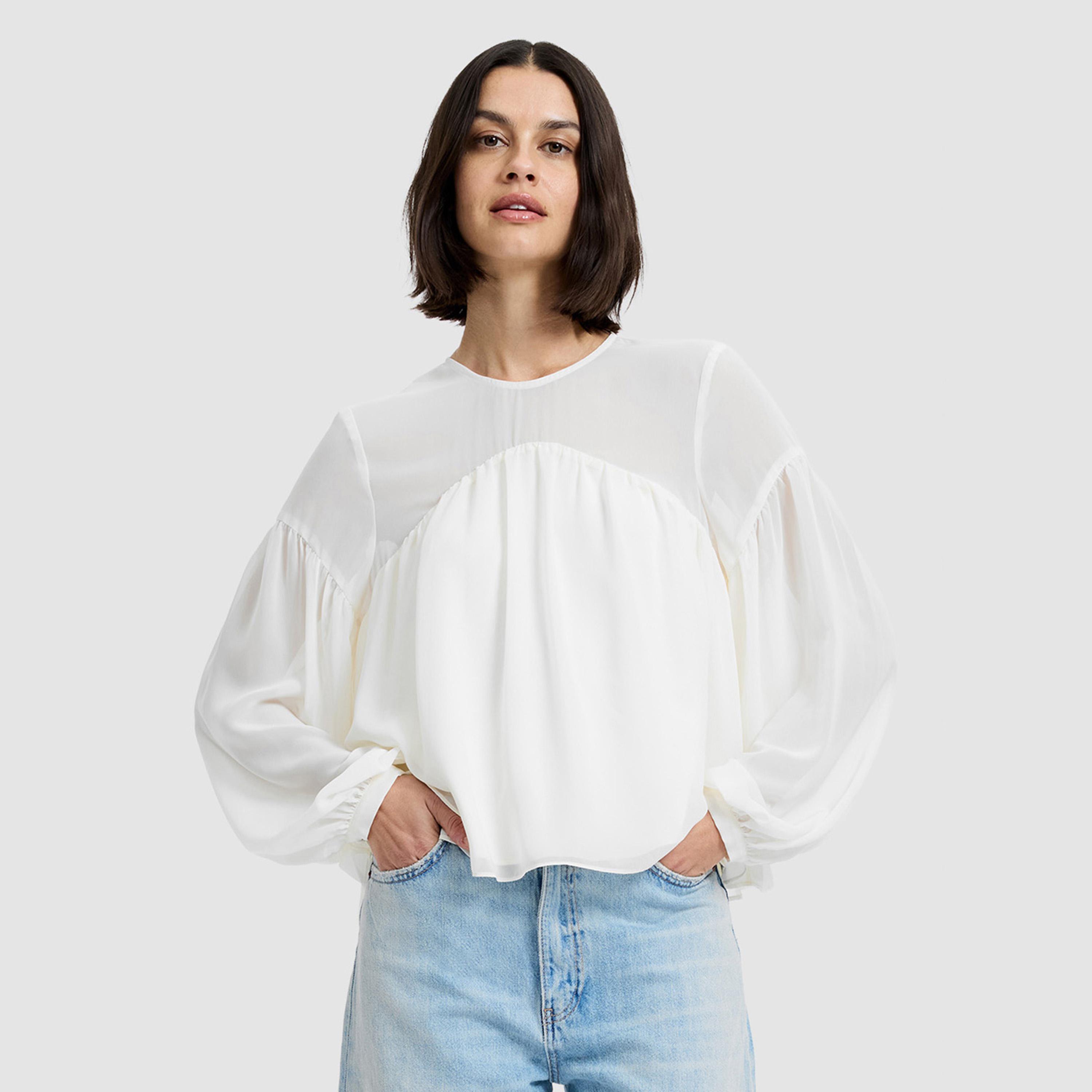 بلوزة نسائية بأكمام بالون منسدلة لون أبيض من فرينش كونكشن-women-clothing-shirtsandblouses-blouses-image-1