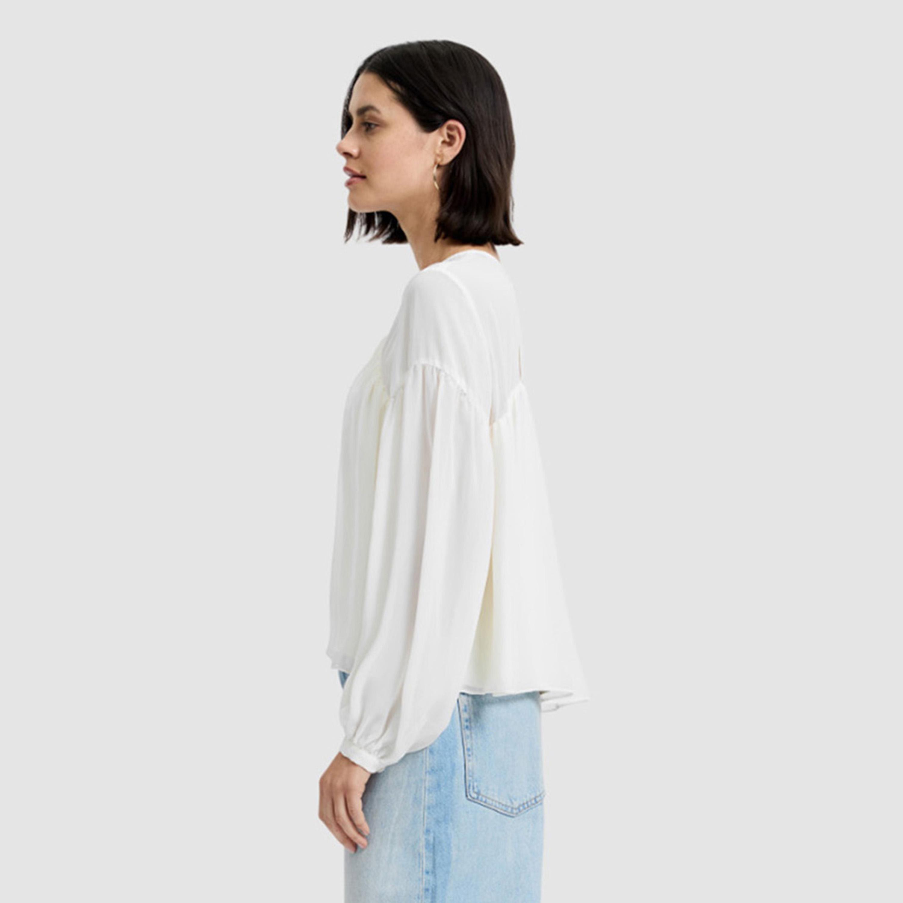 بلوزة نسائية بأكمام بالون منسدلة لون أبيض من فرينش كونكشن-women-clothing-shirtsandblouses-blouses-image-4
