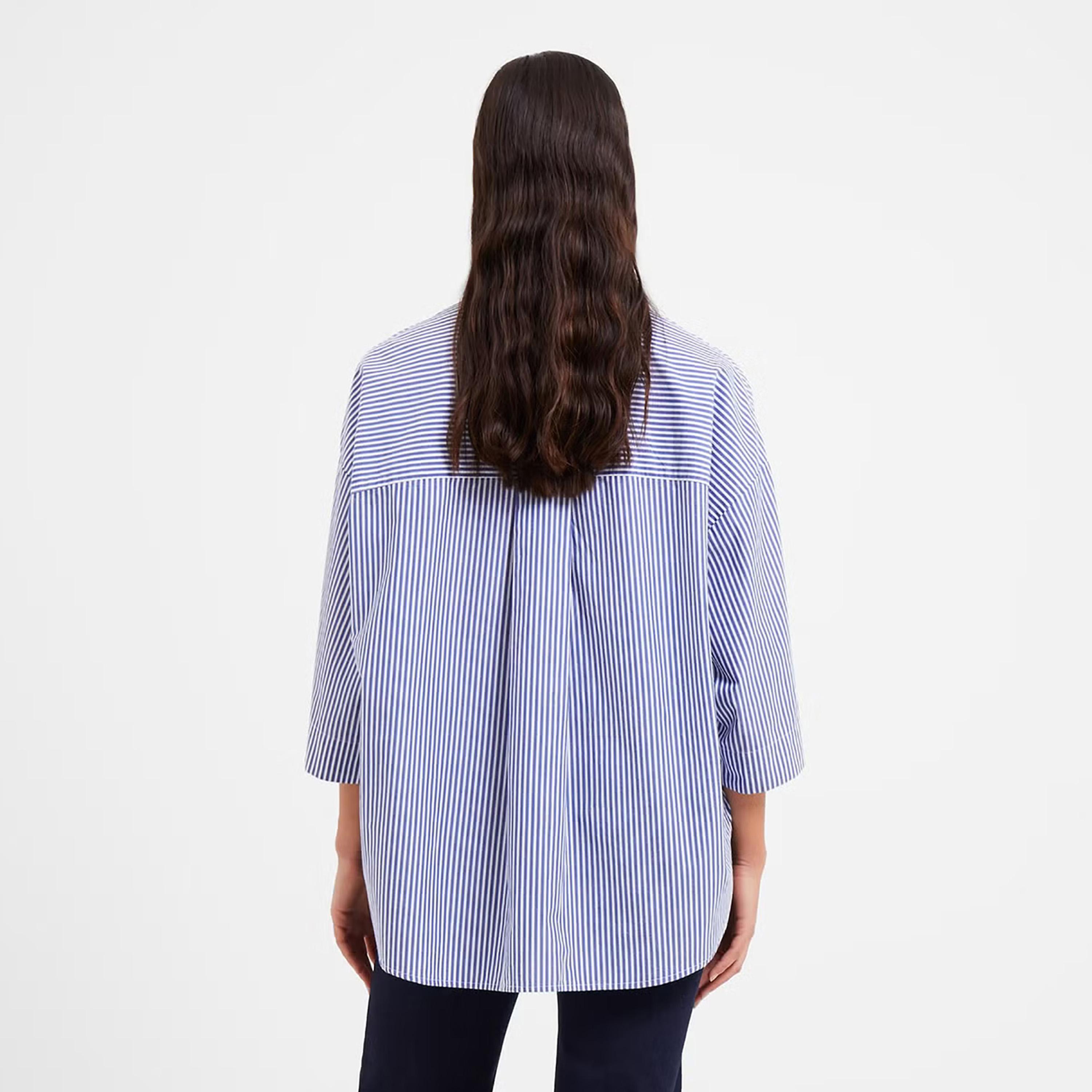 قميص قطن حريمي بياقة وأكتاف ساقطة ومخطط باللون الأزرق من فرينش كونكشن-women-clothing-shirtsandblouses-shirts-image-2
