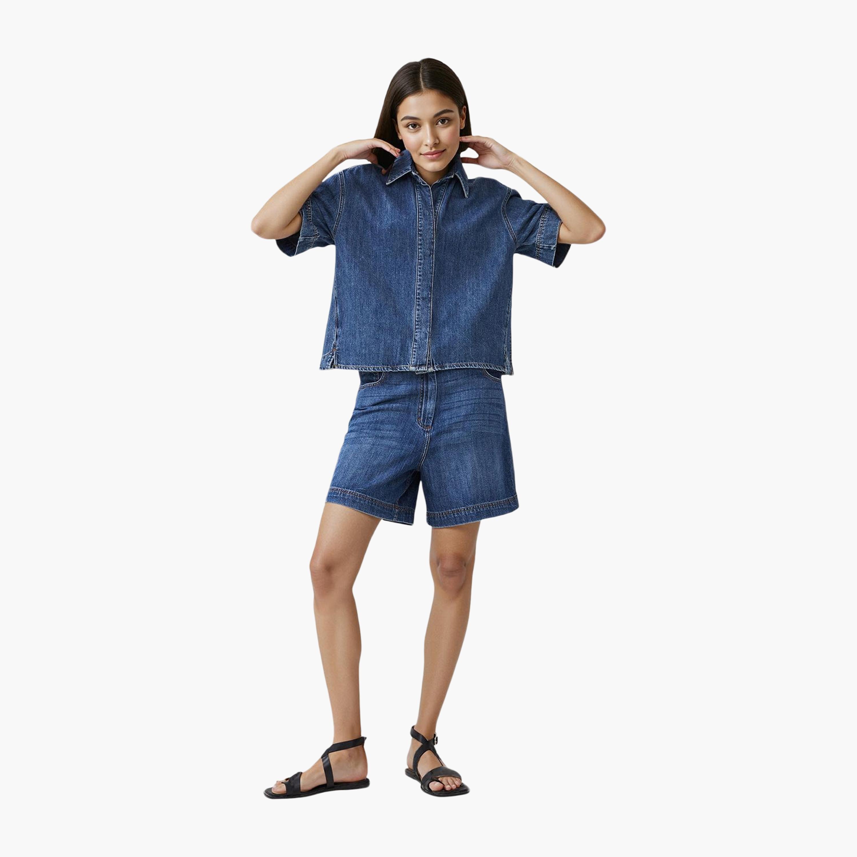 French Connection Blue Cotton Collared Women's Shirt-women-clothing-shirtsandblouses-shirts-image-2