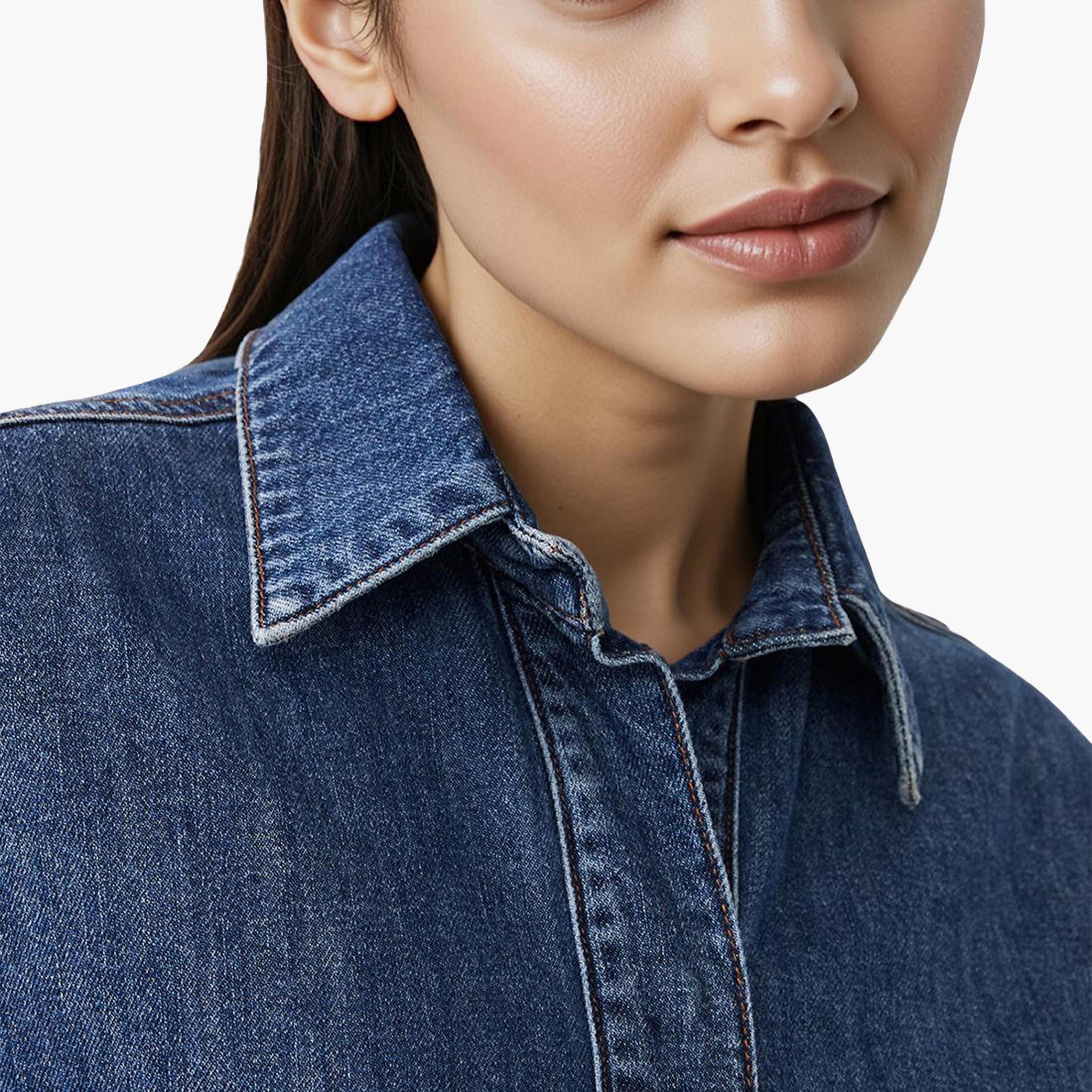 French Connection Blue Cotton Collared Women's Shirt-women-clothing-shirtsandblouses-shirts-image-4