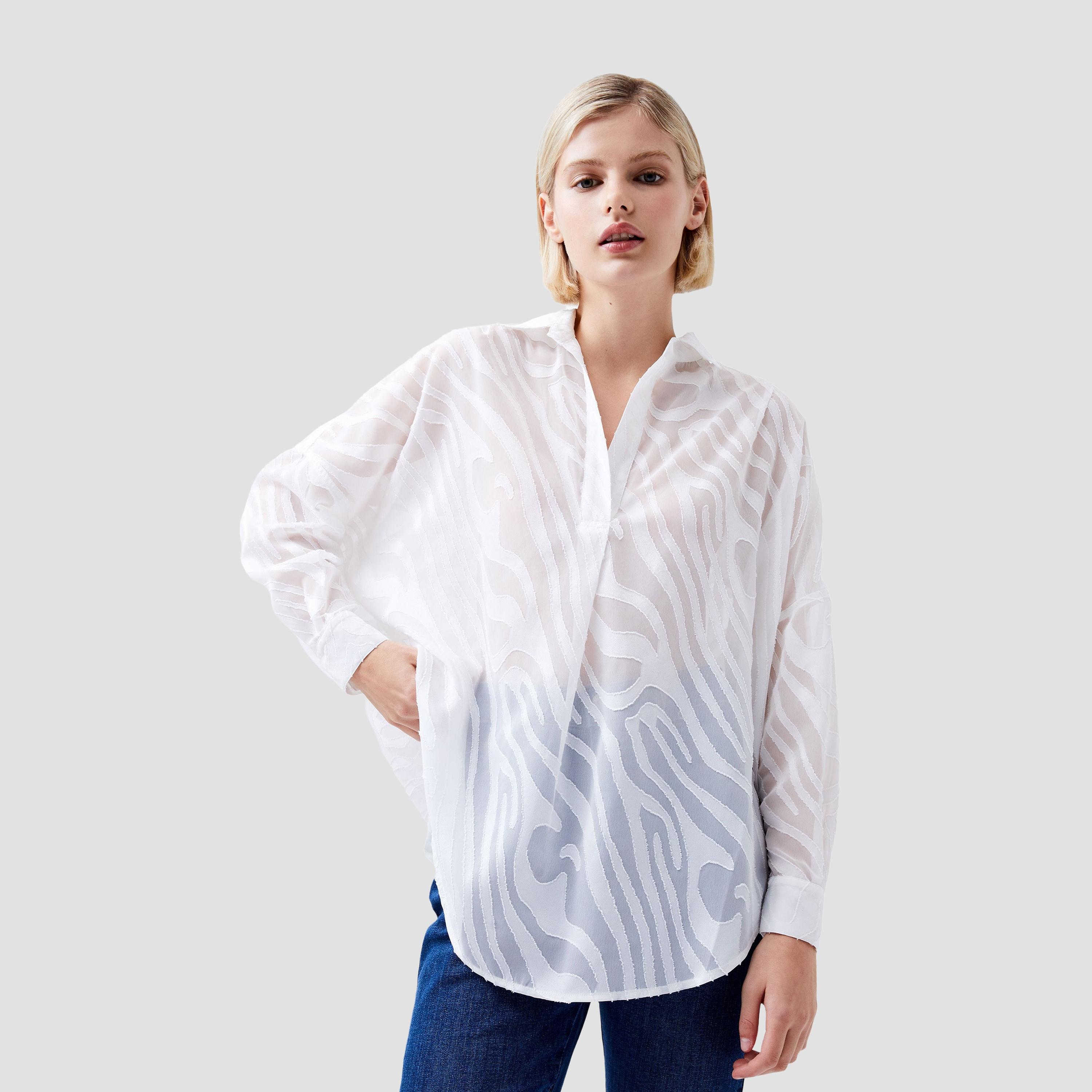 French Connection White Jacquard Collared Dropped Sleeves Women's Shirt-women-clothing-shirtsandblouses-shirts-image-1