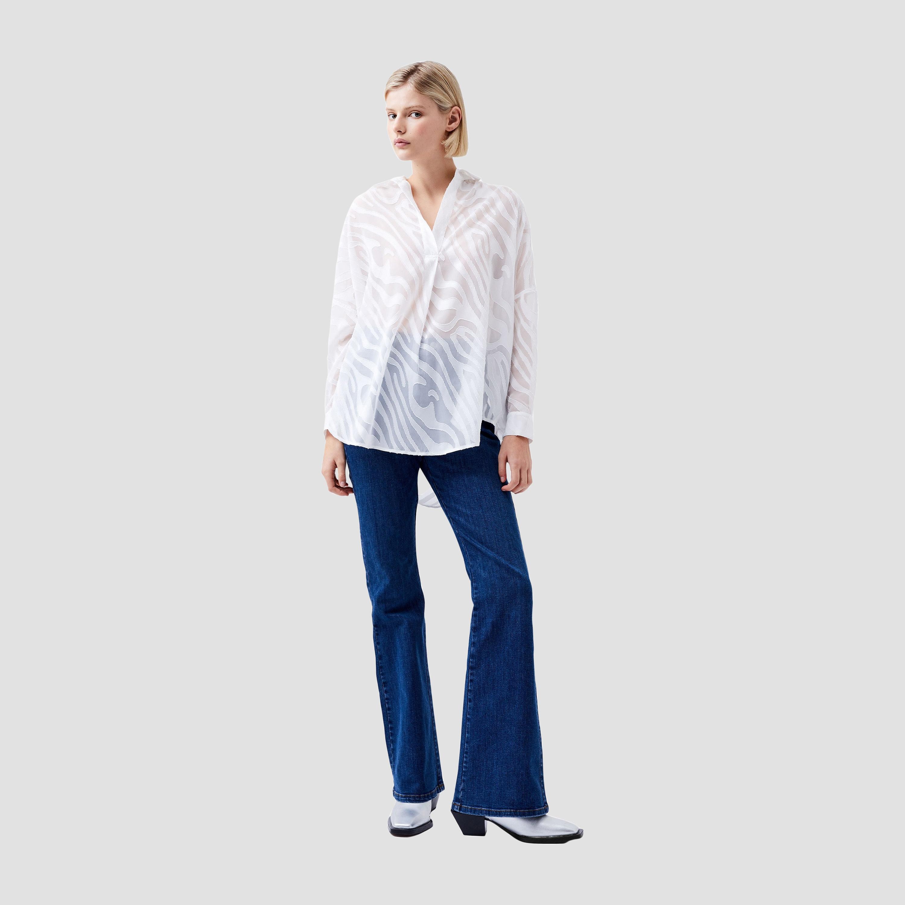 French Connection White Jacquard Collared Dropped Sleeves Women's Shirt-women-clothing-shirtsandblouses-shirts-image-2