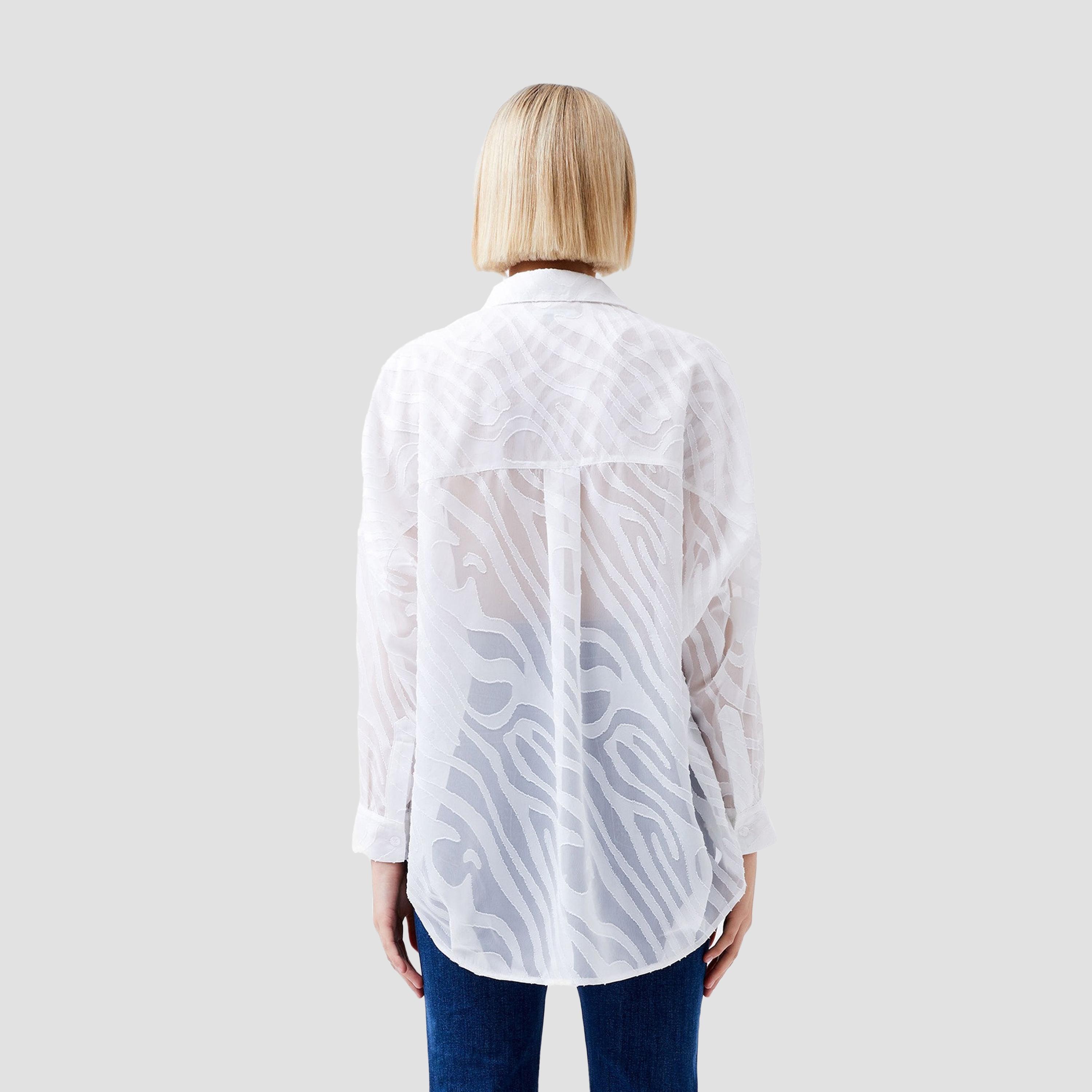French Connection White Jacquard Collared Dropped Sleeves Women's Shirt-women-clothing-shirtsandblouses-shirts-image-3