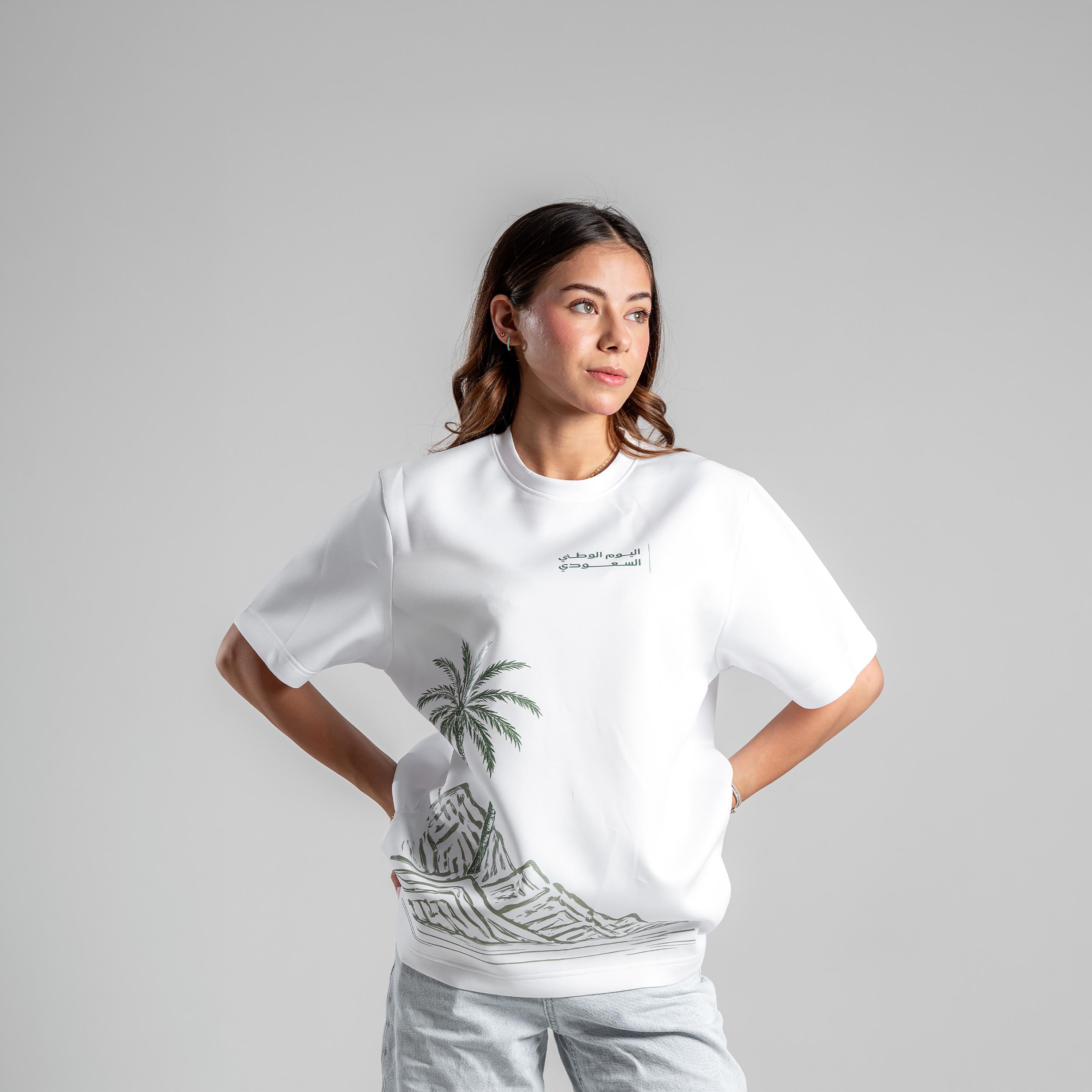 sanefn Palm Oasis Print Crew Neck Short Sleeves Women's National Day T-Shirt-women-clothing-tshirts-image-1