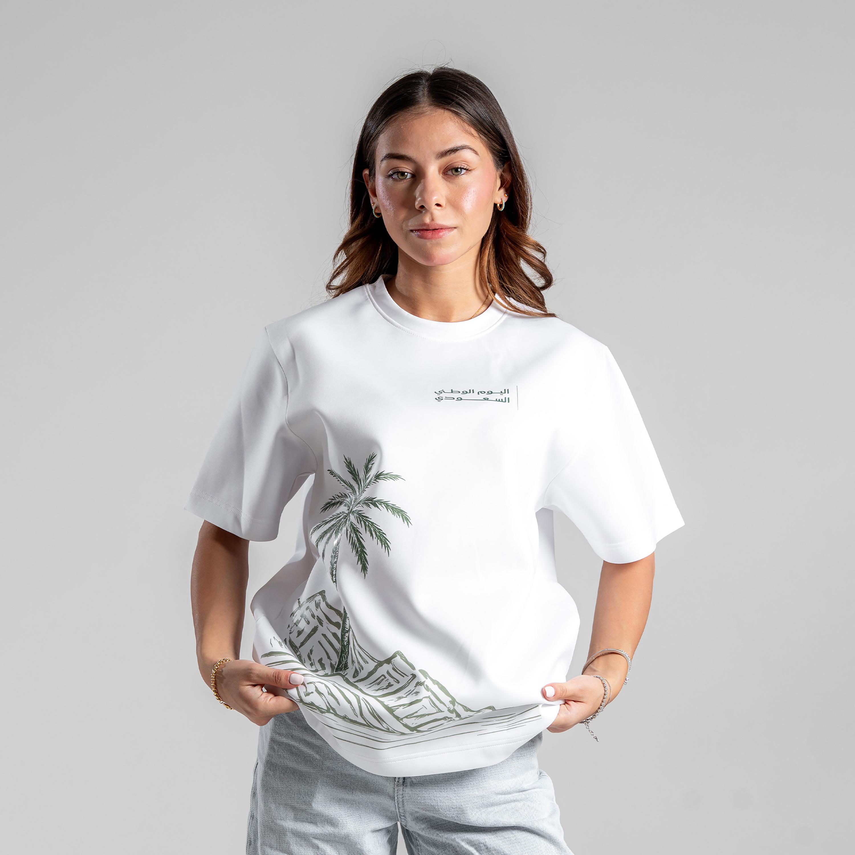 sanefn Palm Oasis Print Crew Neck Short Sleeves Women's National Day T-Shirt-women-clothing-tshirts-image-2