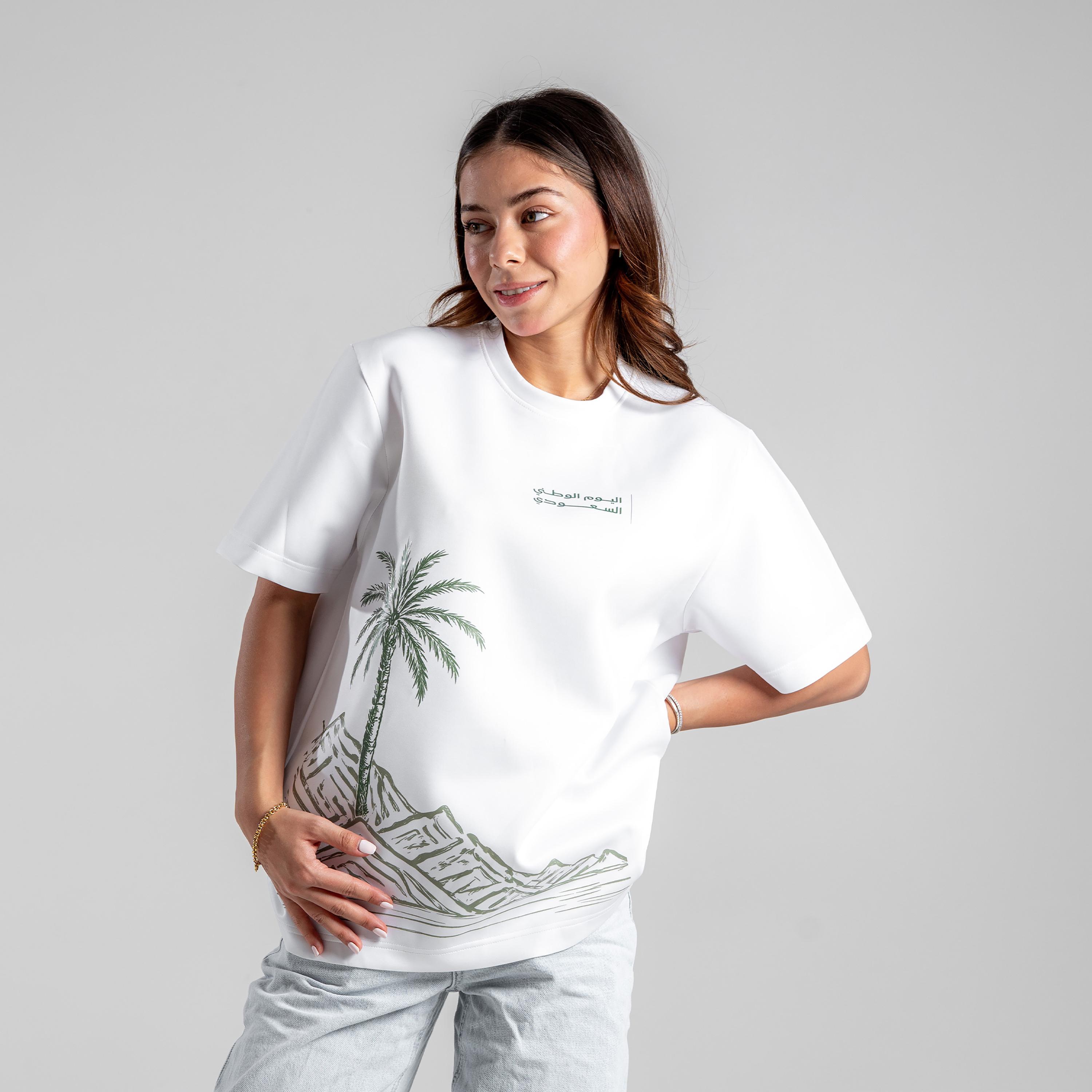 sanefn Palm Oasis Print Crew Neck Short Sleeves Women's National Day T-Shirt-women-clothing-tshirts-image-3