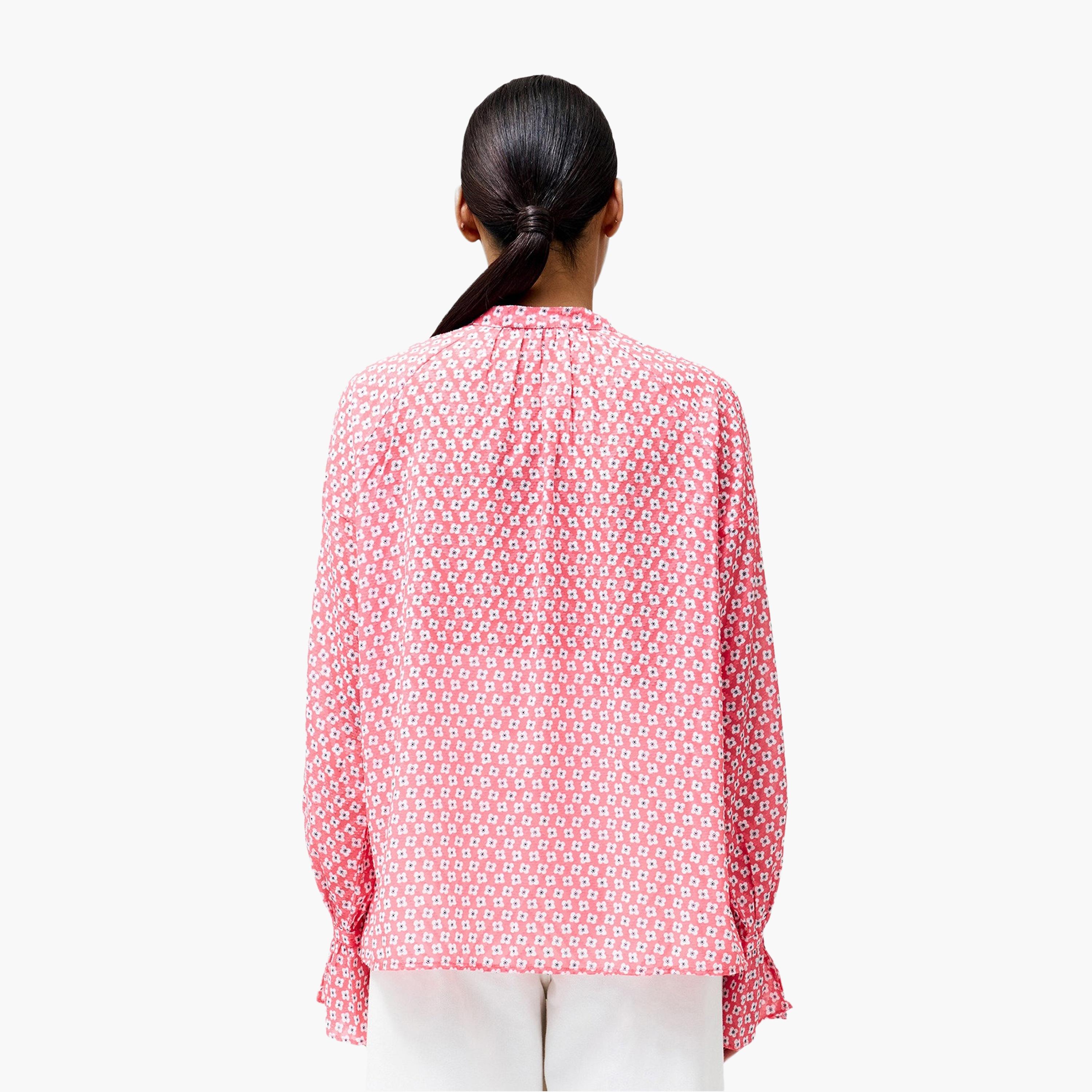 French Connection Pink Floral Print Mandarin Collar Dropped Sleeves Women's Top-women-clothing-shirtsandblouses-blouses-image-3