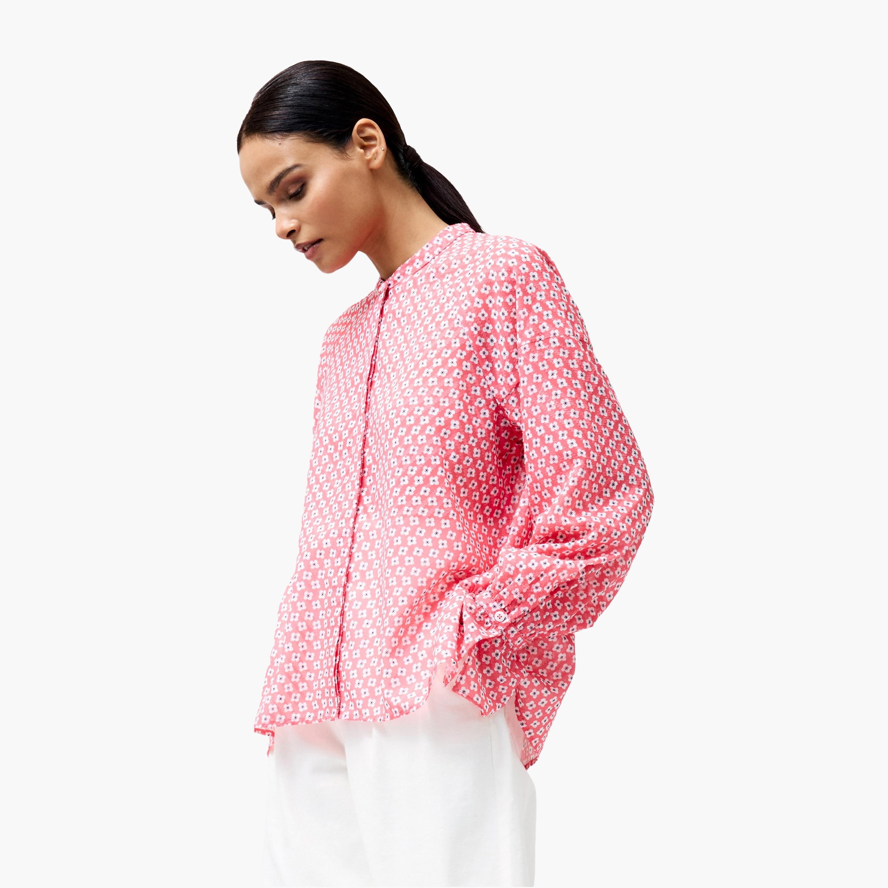 French Connection Pink Floral Print Mandarin Collar Dropped Sleeves Women's Top-women-clothing-shirtsandblouses-blouses-image-4