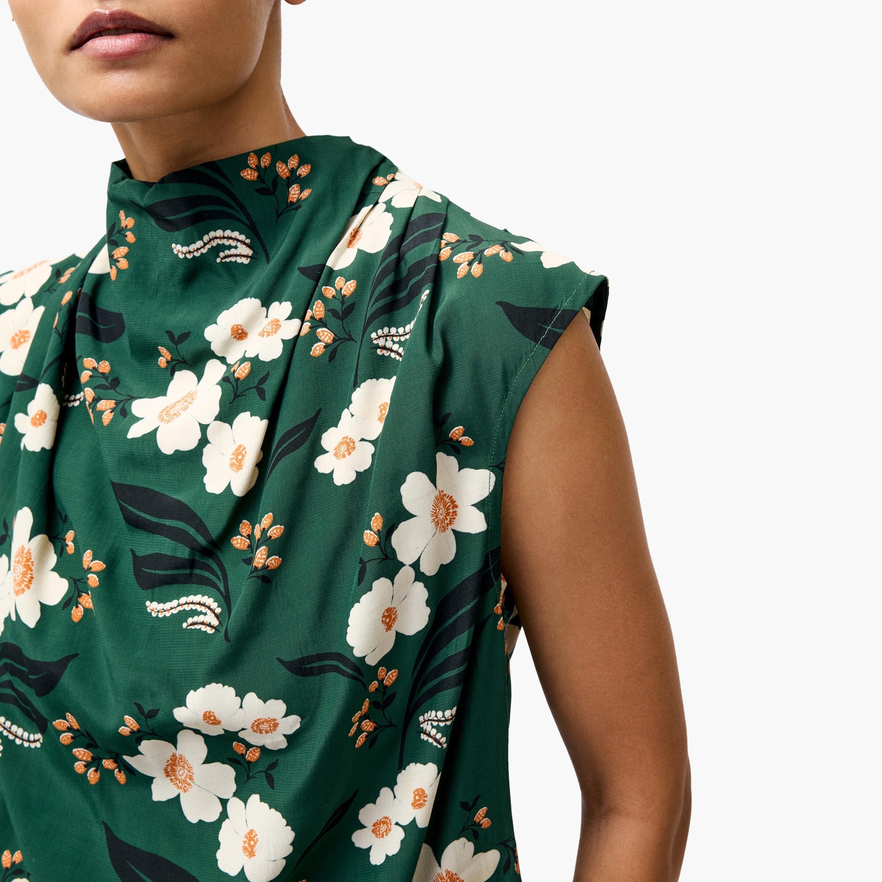 بلوزة نسائية بياقة عالية مزينة بطبعة زهور خضراء من فرينش كونيكشن-women-clothing-shirtsandblouses-blouses-image-4