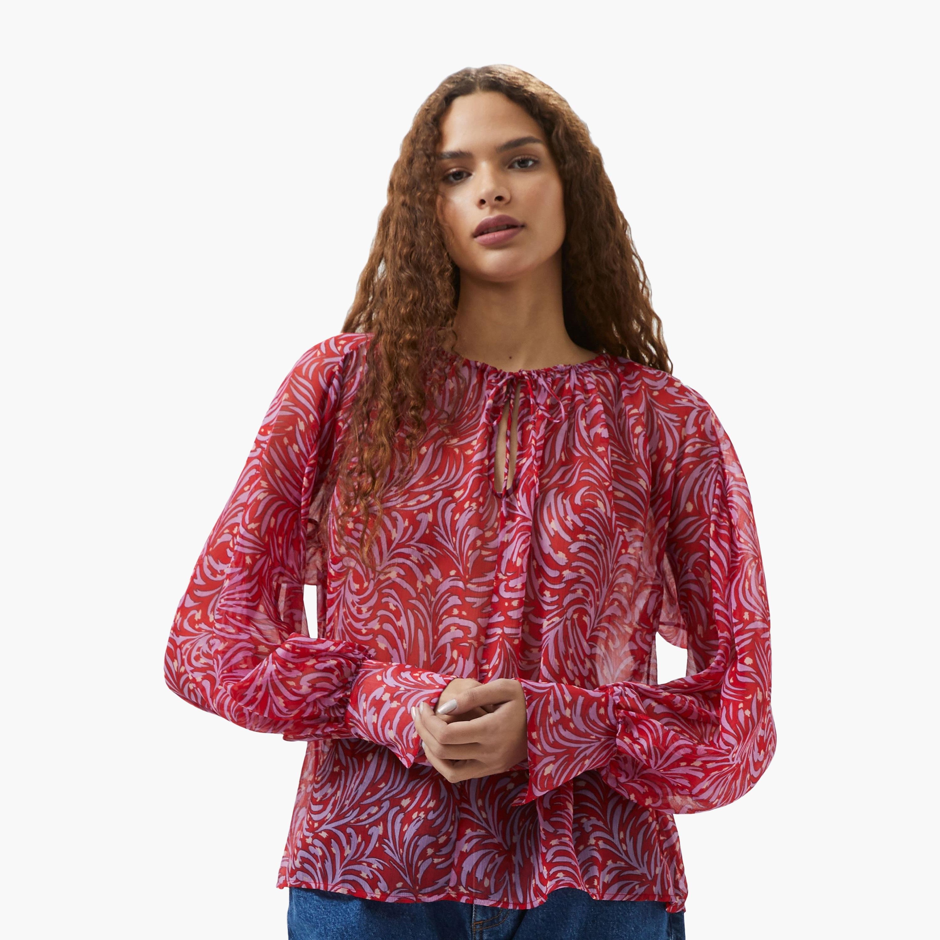 French Connection Red Printed Tie-Up Neck Women's Top-women-clothing-shirtsandblouses-blouses-image-1