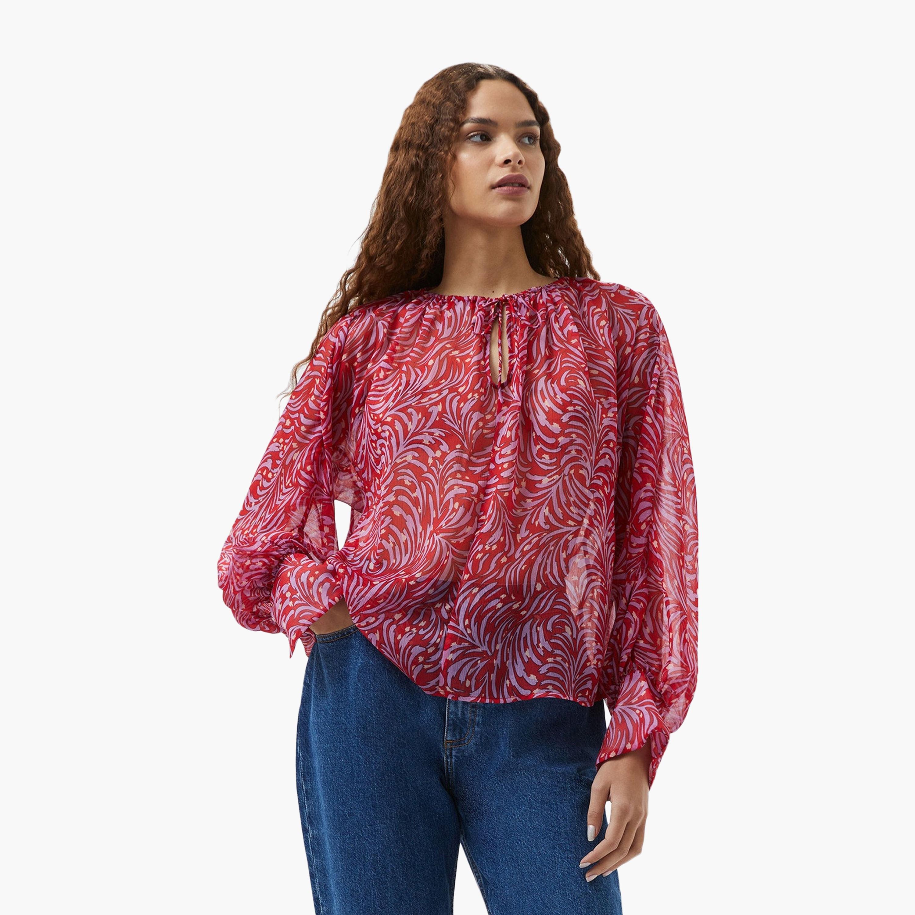 French Connection Red Printed Tie-Up Neck Women's Top-women-clothing-shirtsandblouses-blouses-image-2