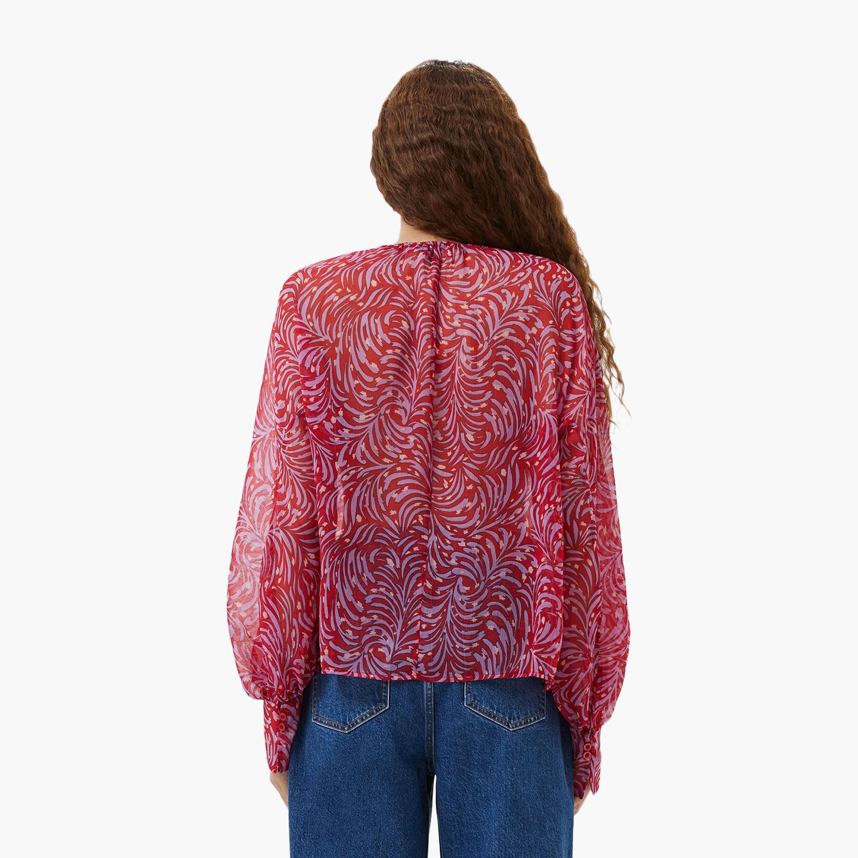 French Connection Red Printed Tie-Up Neck Women's Top-women-clothing-shirtsandblouses-blouses-image-3