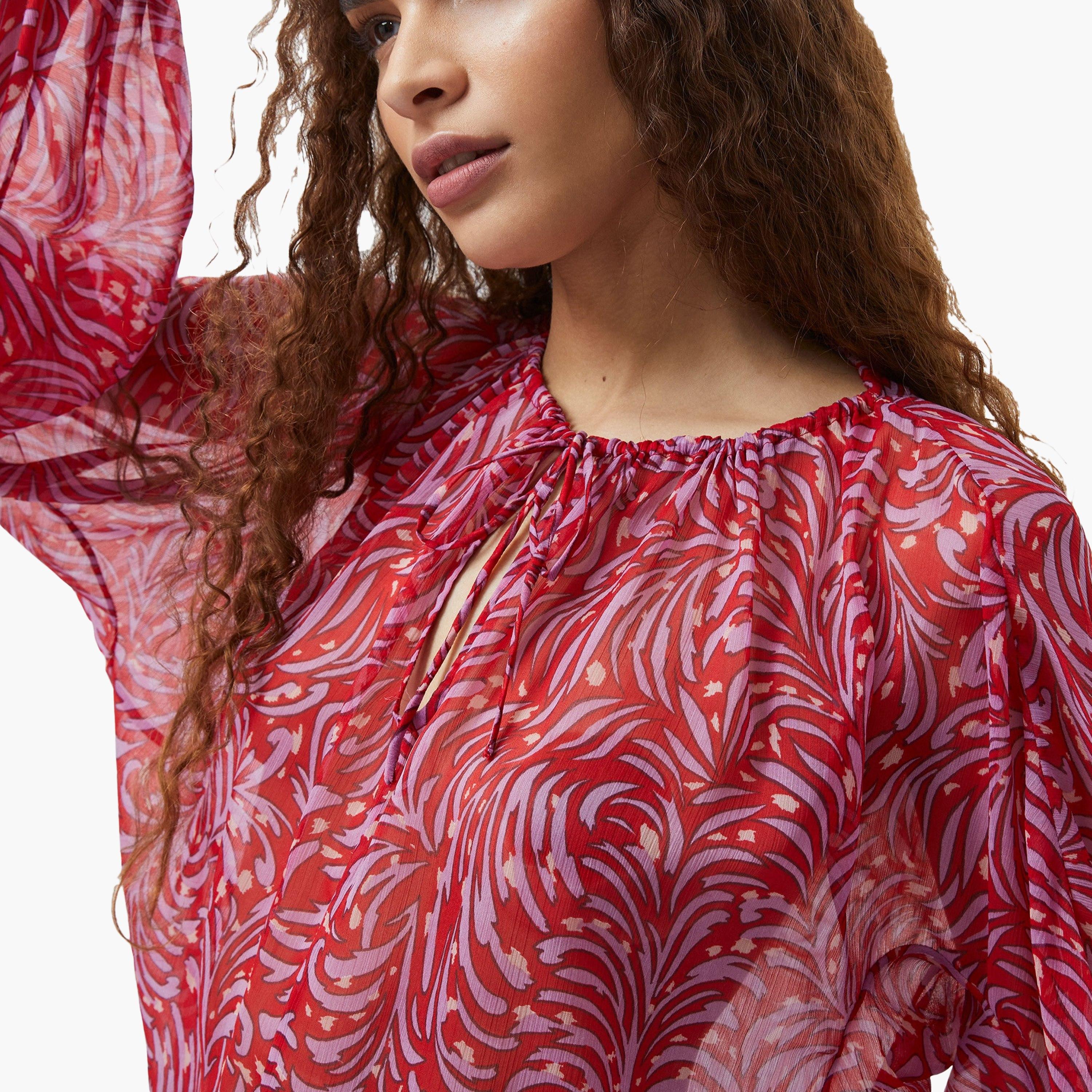 French Connection Red Printed Tie-Up Neck Women's Top-women-clothing-shirtsandblouses-blouses-image-4
