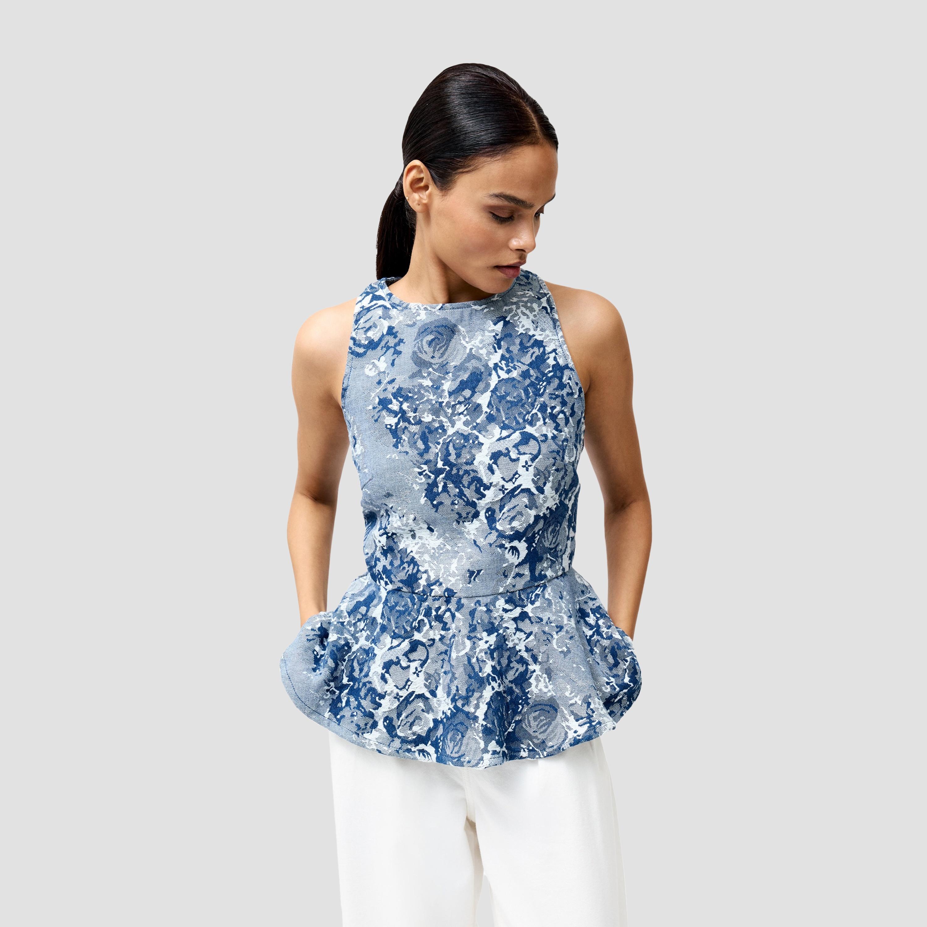 French Connection Blue Floral Motifs Women's Peplum Top-women-clothing-shirtsandblouses-blouses-image-1