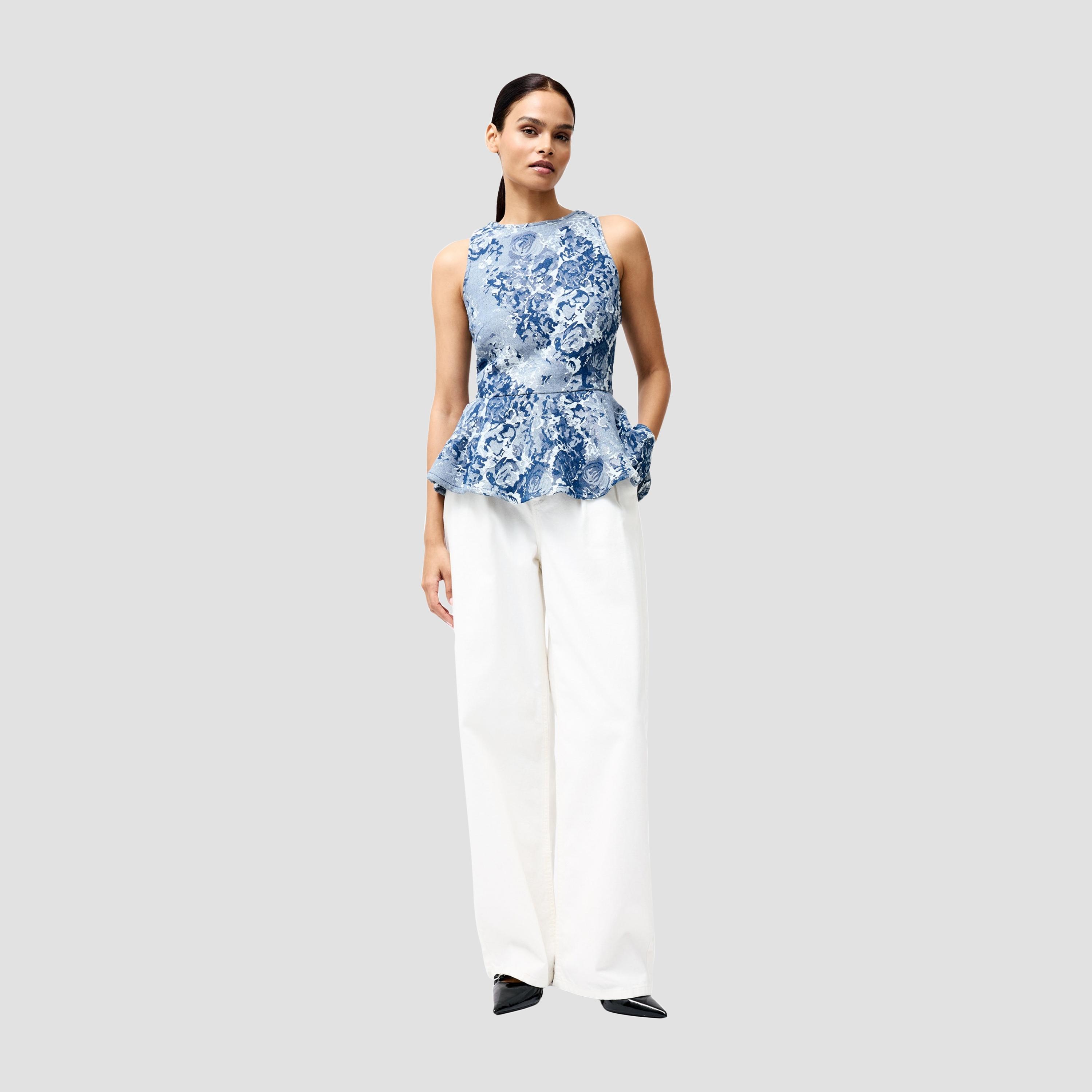 French Connection Blue Floral Motifs Women's Peplum Top-women-clothing-shirtsandblouses-blouses-image-2