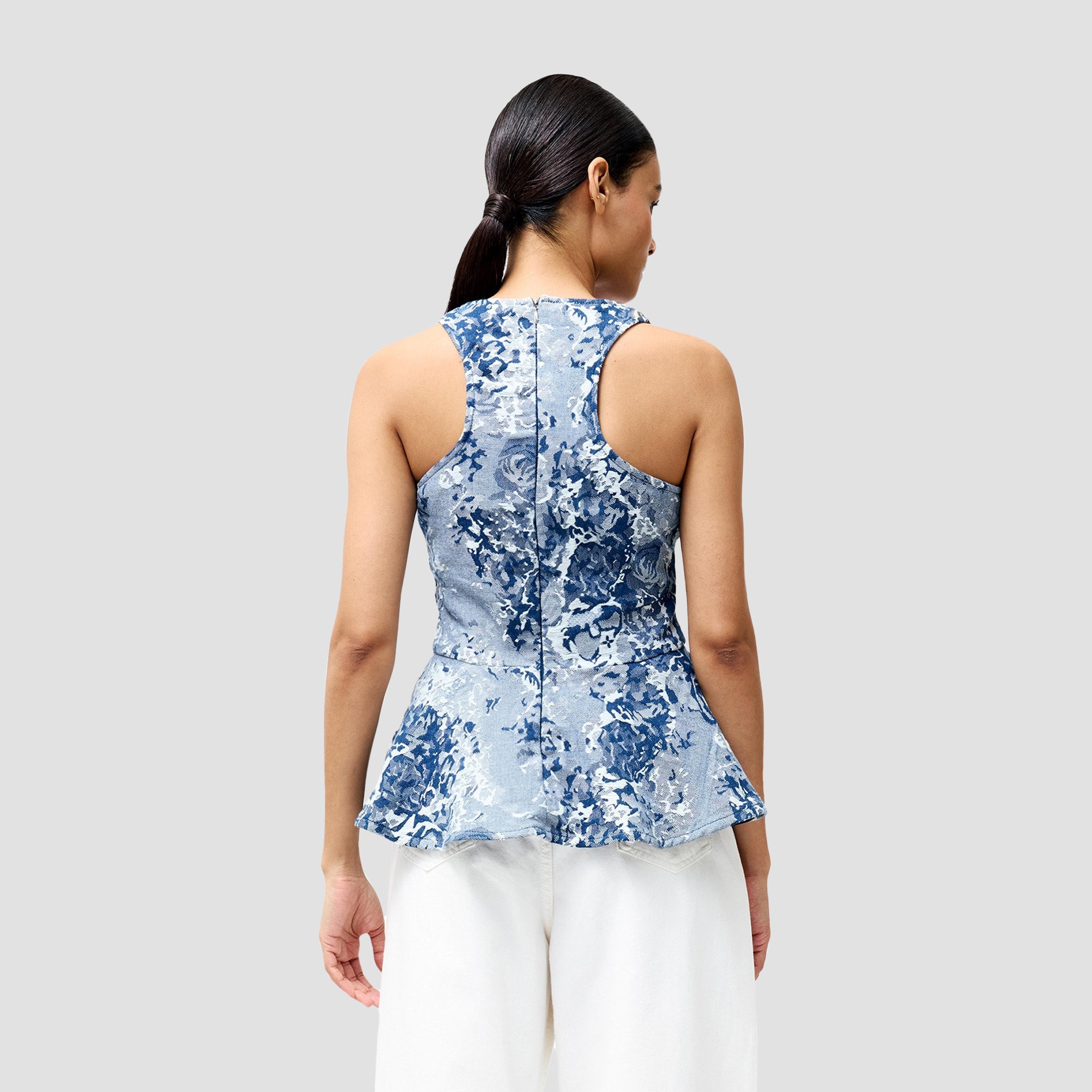French Connection Blue Floral Motifs Women's Peplum Top-women-clothing-shirtsandblouses-blouses-image-3