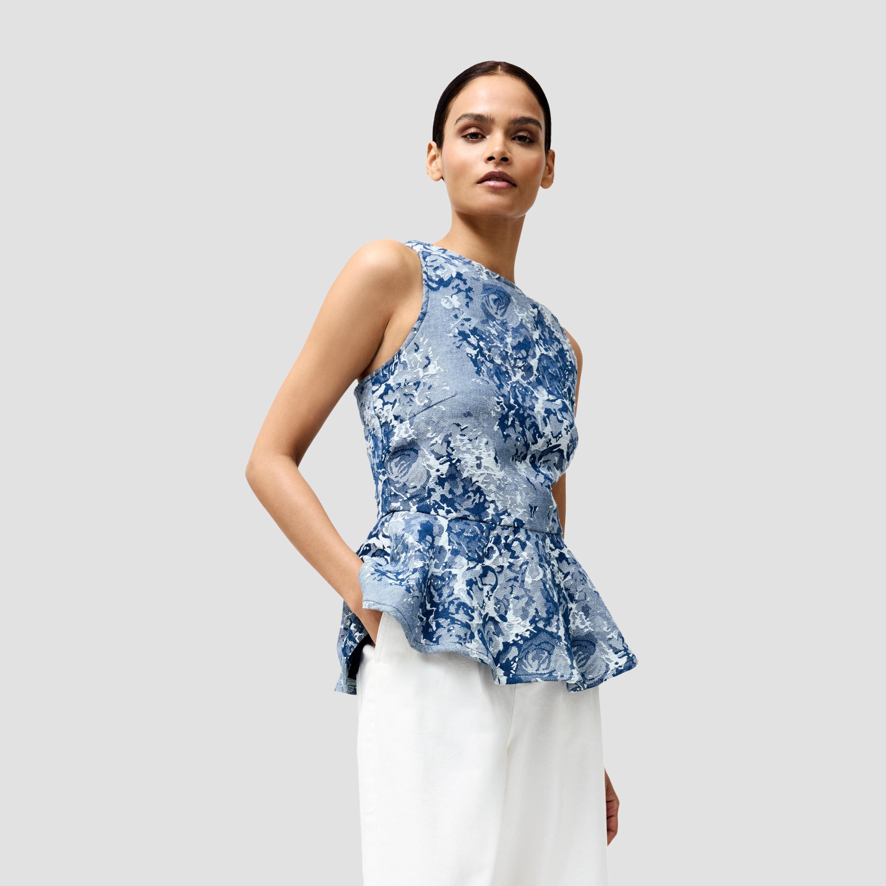 French Connection Blue Floral Motifs Women's Peplum Top-women-clothing-shirtsandblouses-blouses-image-4