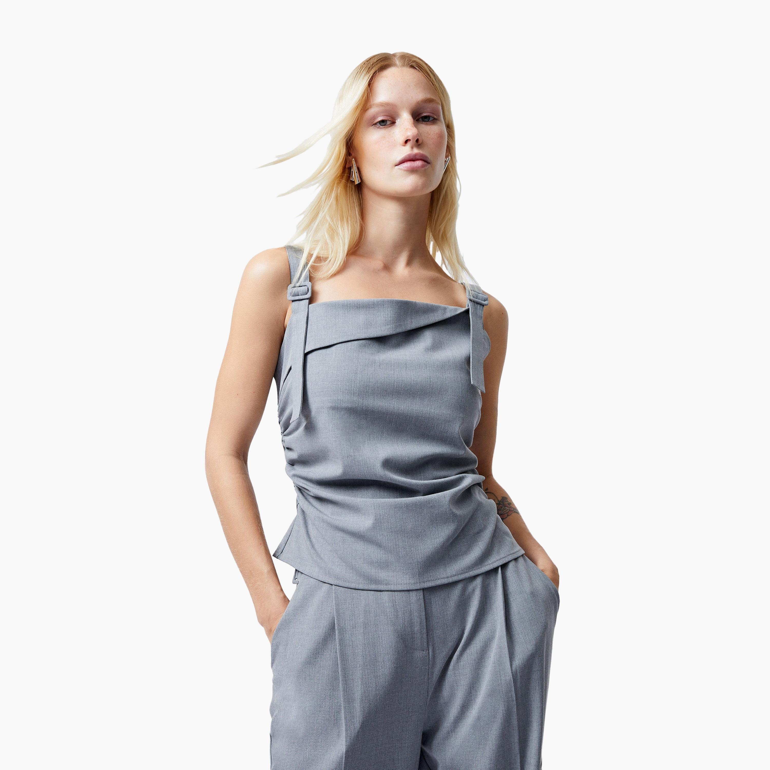 French Connection Grey Square Neck Women's Top-women-clothing-shirtsandblouses-blouses-image-1
