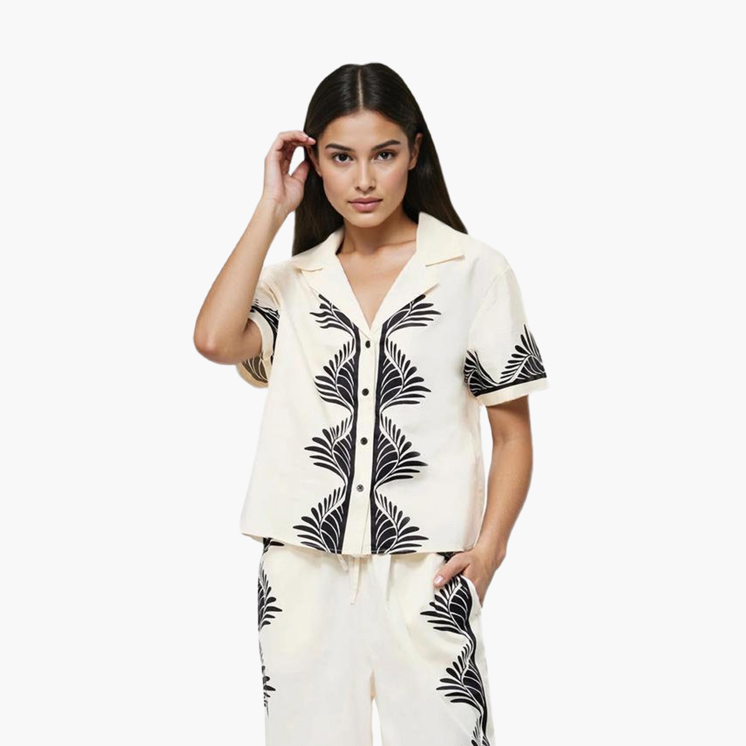 French Connection Cream Printed Cotton Lapel collar Women's Shirt-women-clothing-shirtsandblouses-shirts-image-1