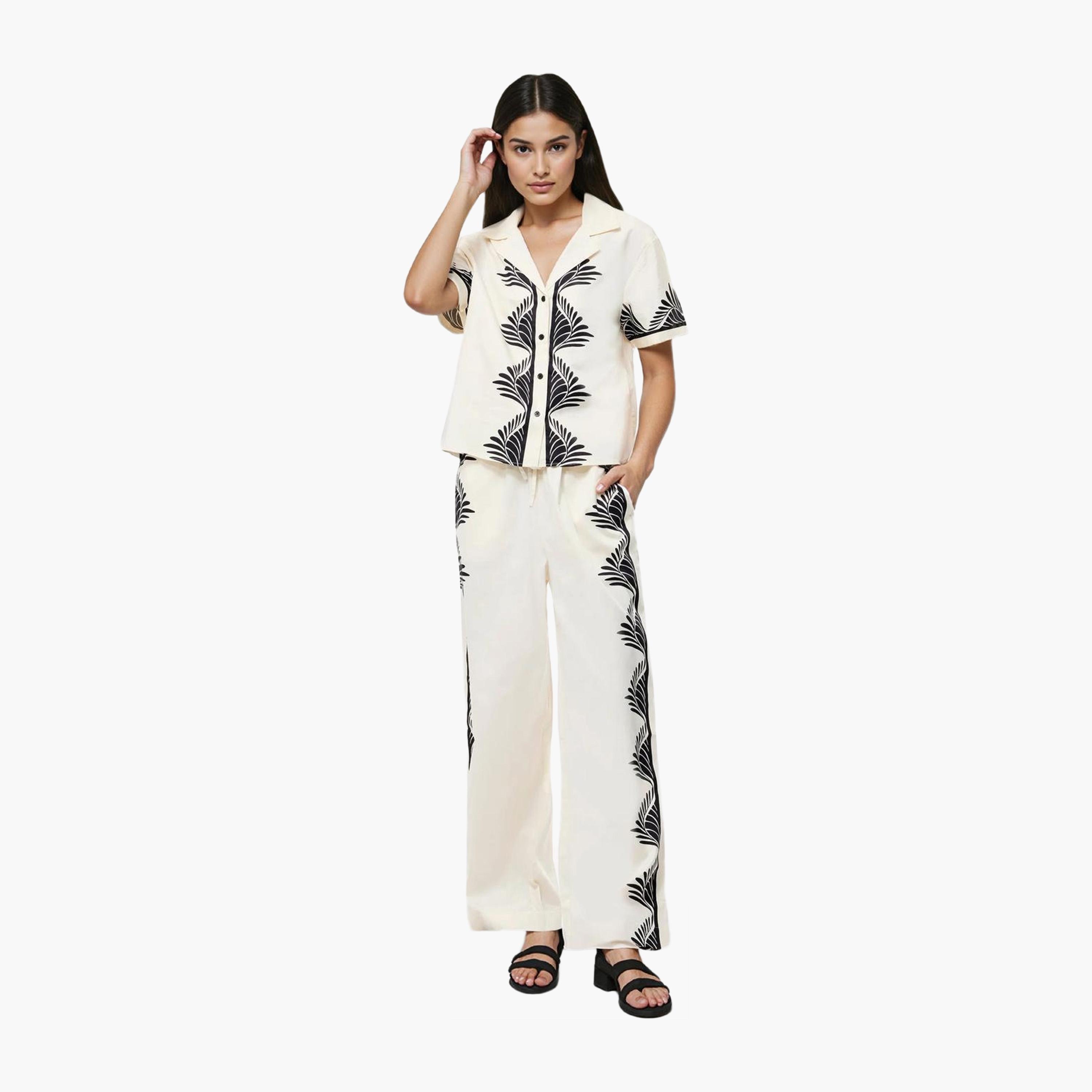 French Connection Cream Printed Cotton Lapel collar Women's Shirt-women-clothing-shirtsandblouses-shirts-image-2