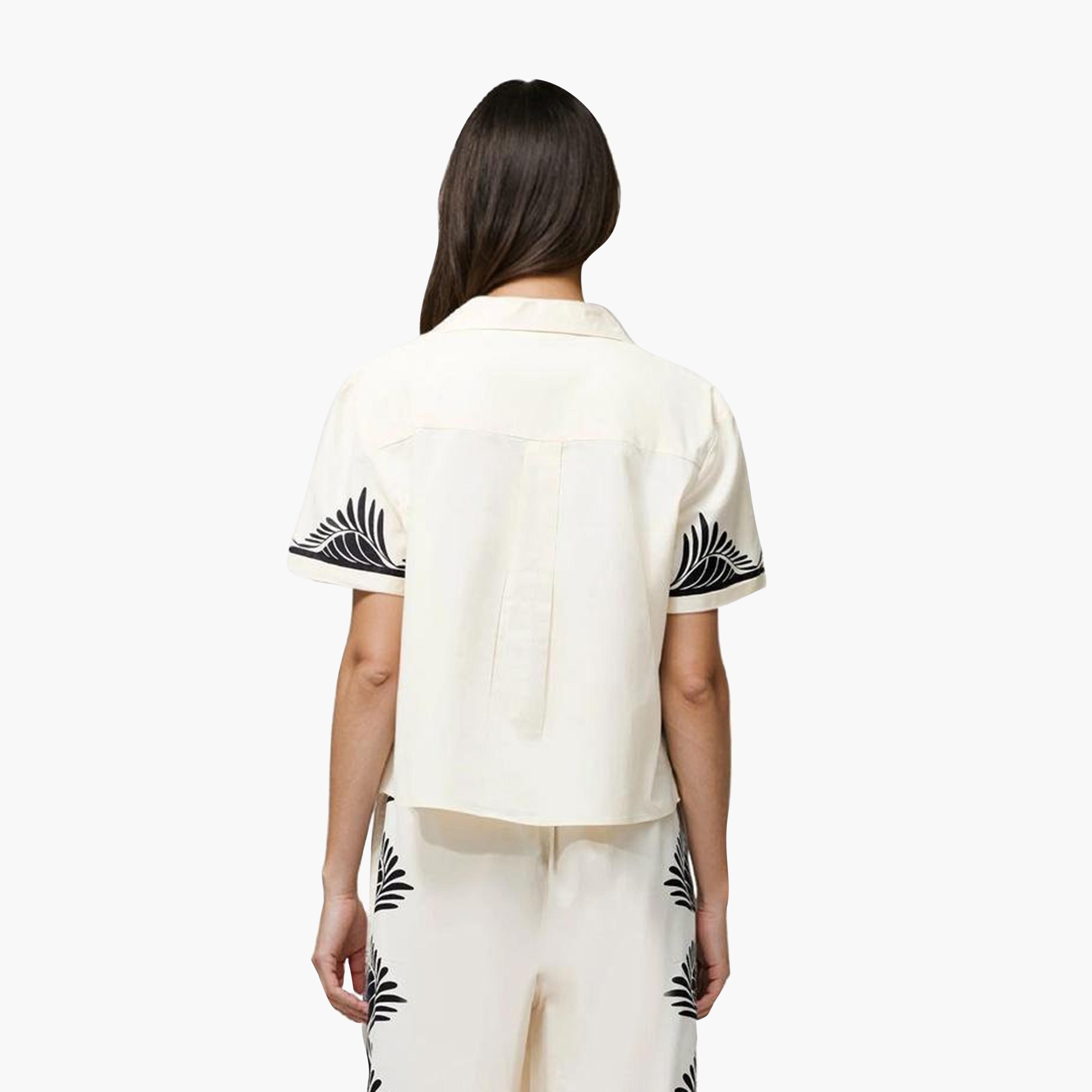French Connection Cream Printed Cotton Lapel collar Women's Shirt-women-clothing-shirtsandblouses-shirts-image-3