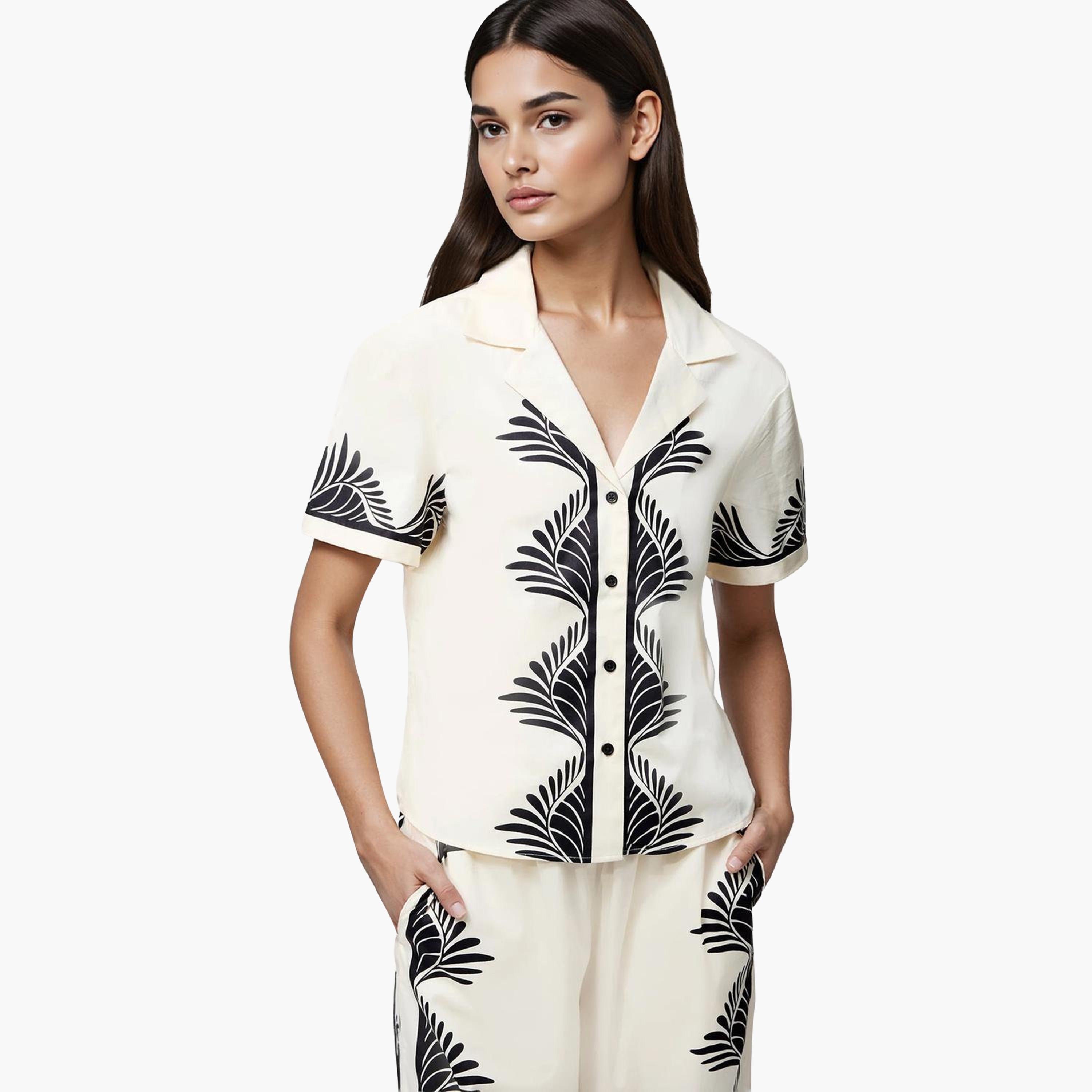 French Connection Cream Printed Cotton Lapel collar Women's Shirt-women-clothing-shirtsandblouses-shirts-image-4