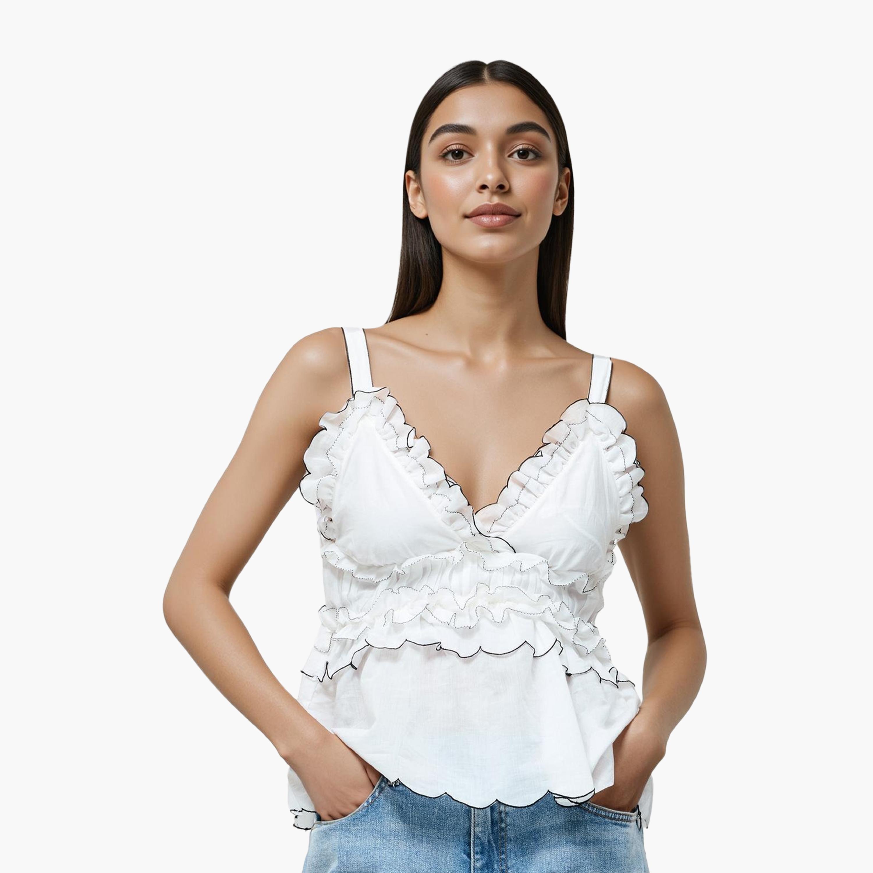 French Connection White Frilled Women's Peplum Top-women-clothing-shirtsandblouses-blouses-image-1