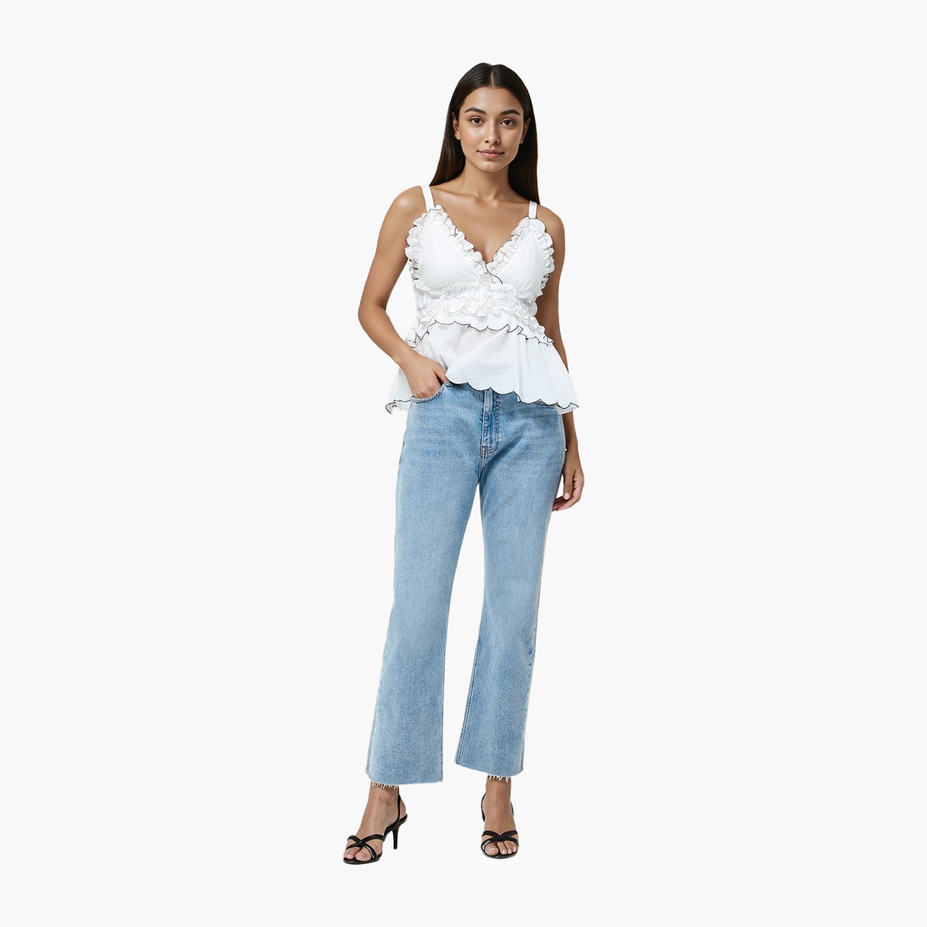 French Connection White Frilled Women's Peplum Top-women-clothing-shirtsandblouses-blouses-image-2