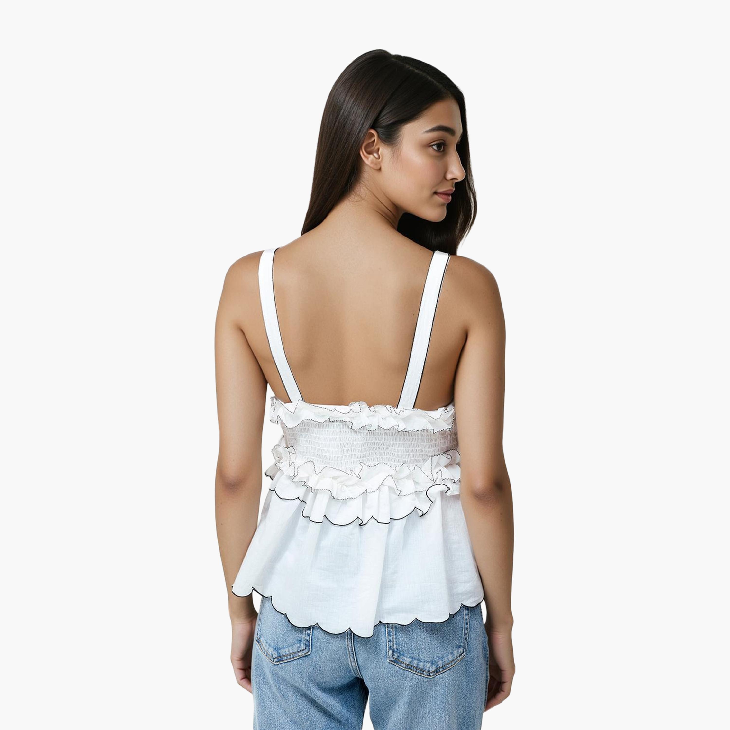 French Connection White Frilled Women's Peplum Top-women-clothing-shirtsandblouses-blouses-image-3