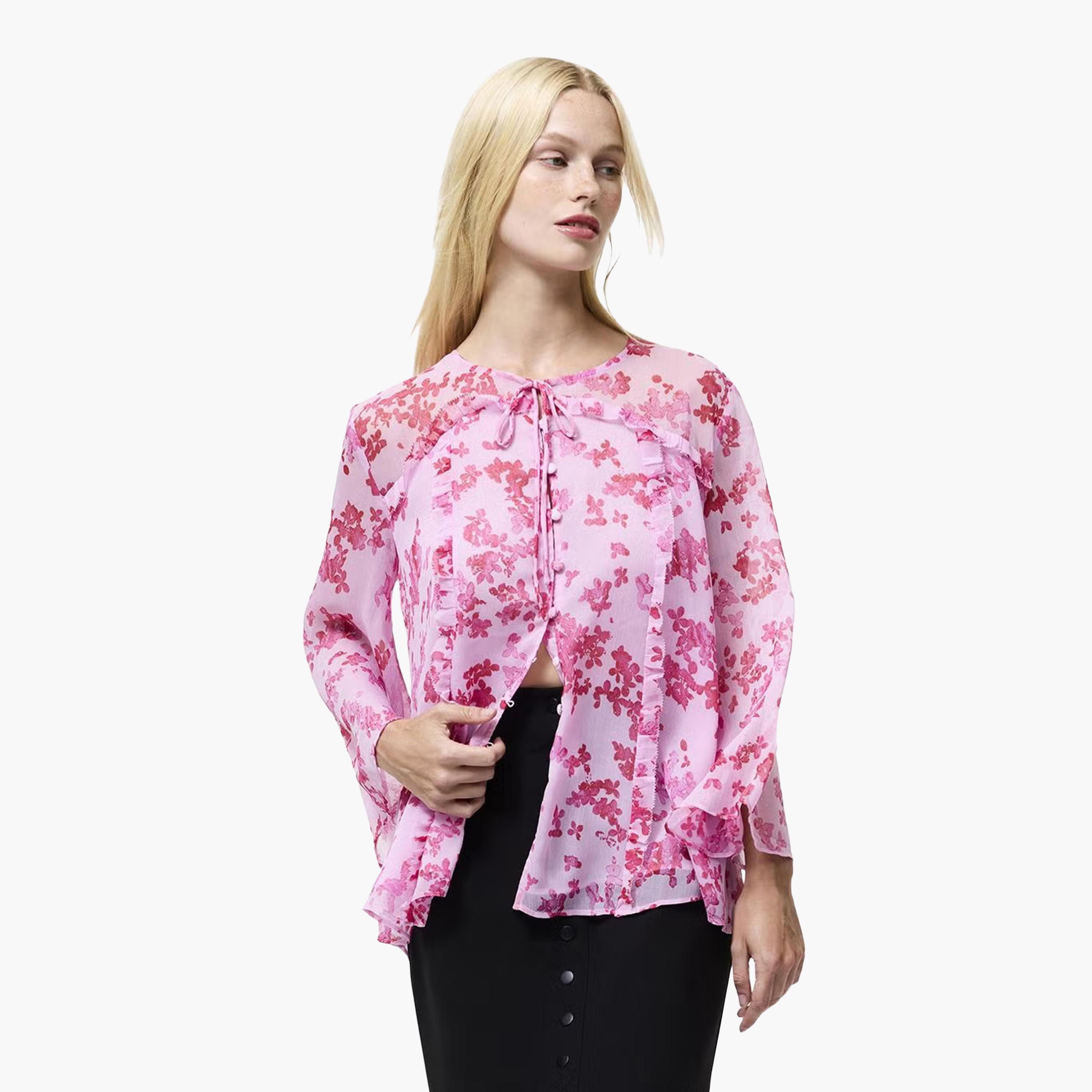French Connection Pink Floral Print Flared Sleeves Women's Top-women-clothing-shirtsandblouses-blouses-image-1